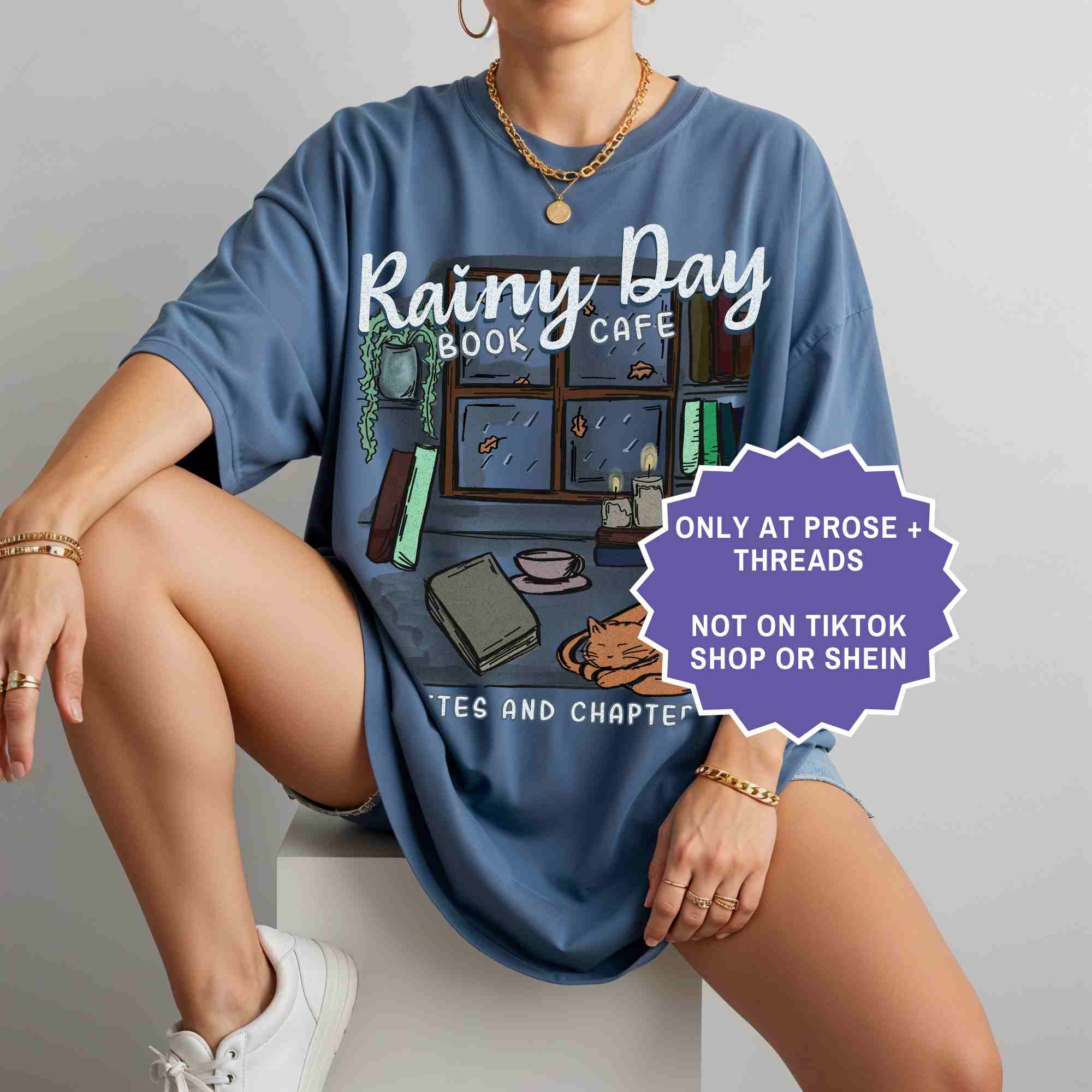 Rainy Day Book Café Tee – Cozy Reader Shirt
