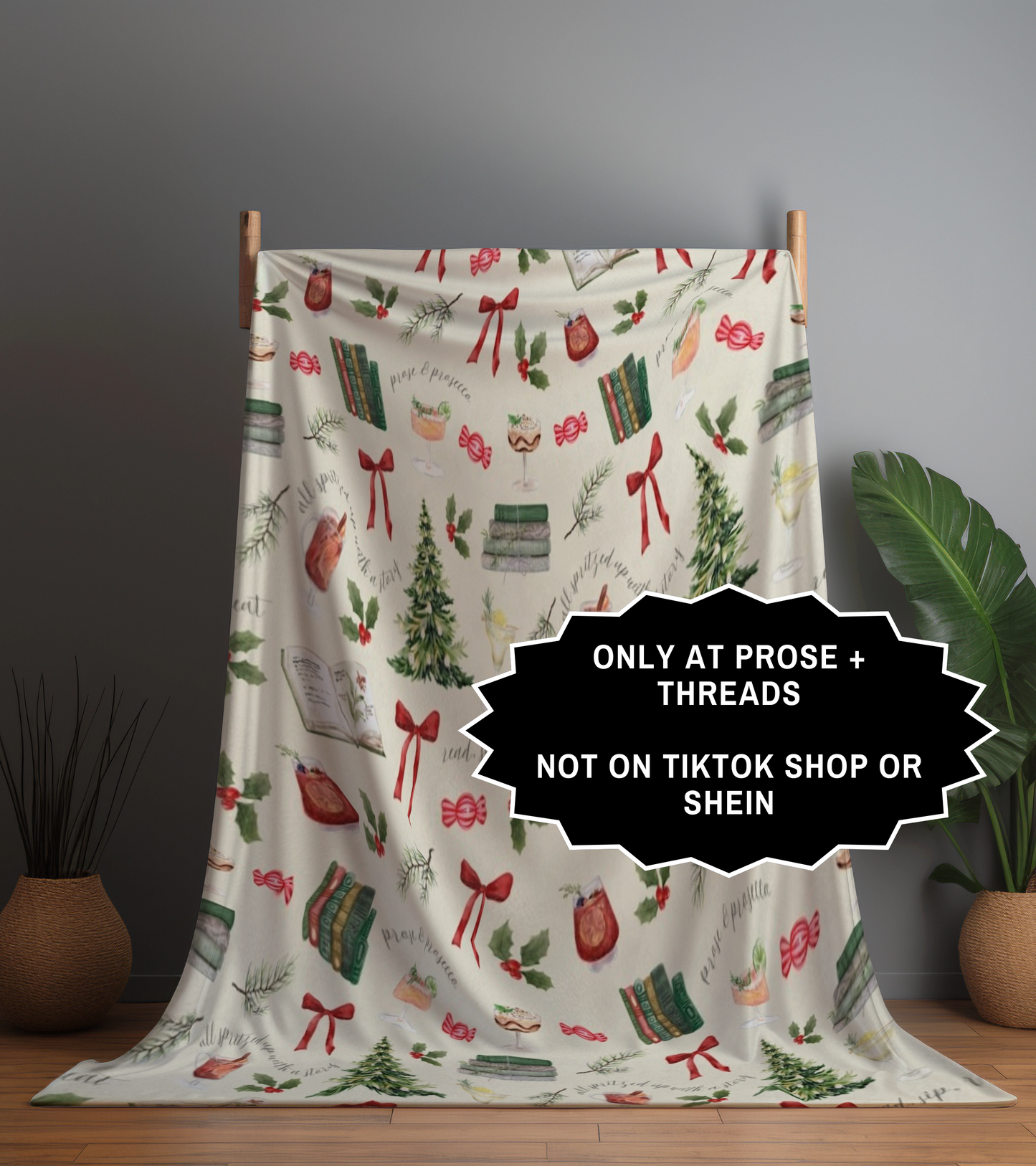 Books And Cocktails Christmas Fleece Blanket