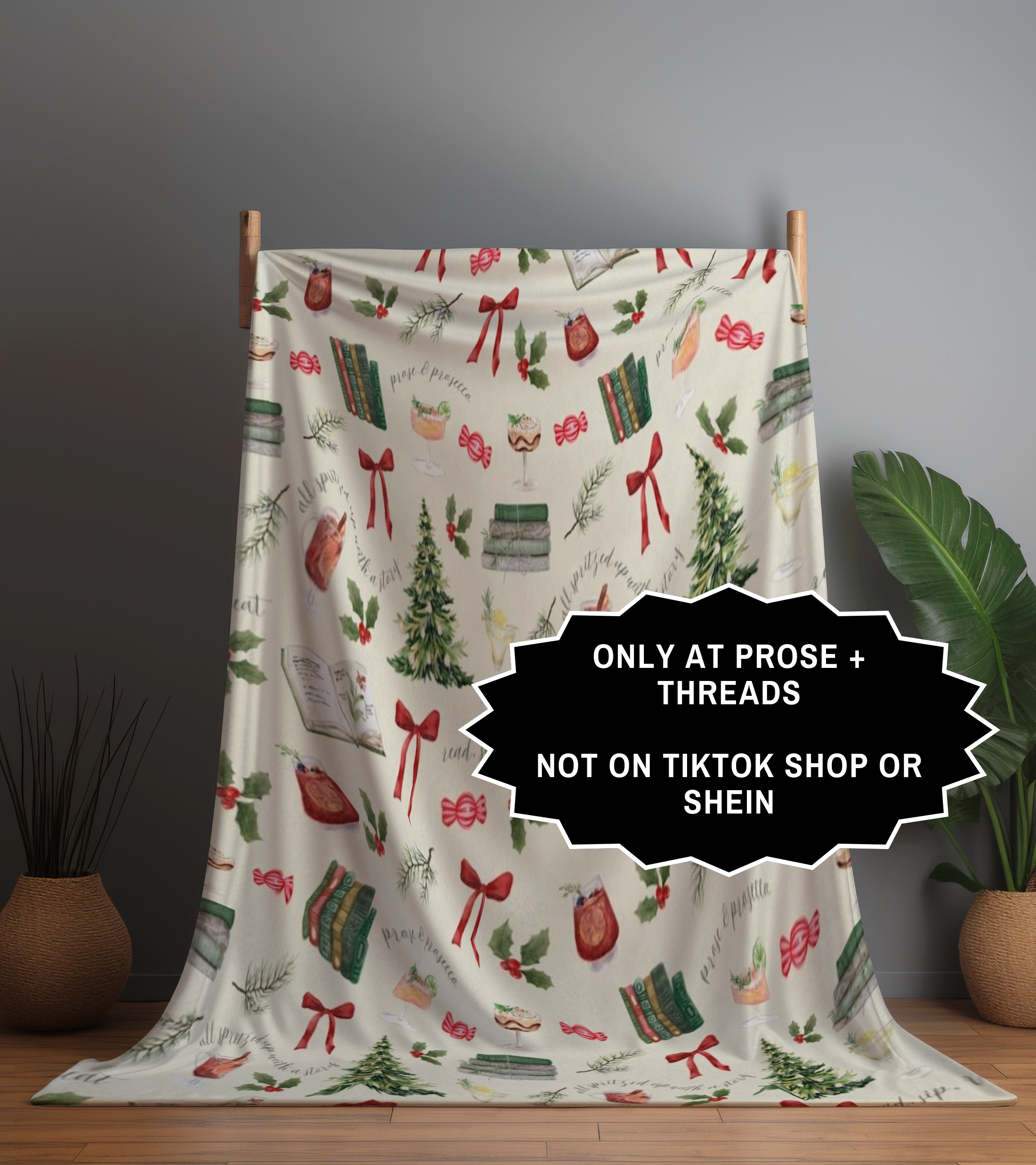 Books And Cocktails Christmas Fleece Blanket