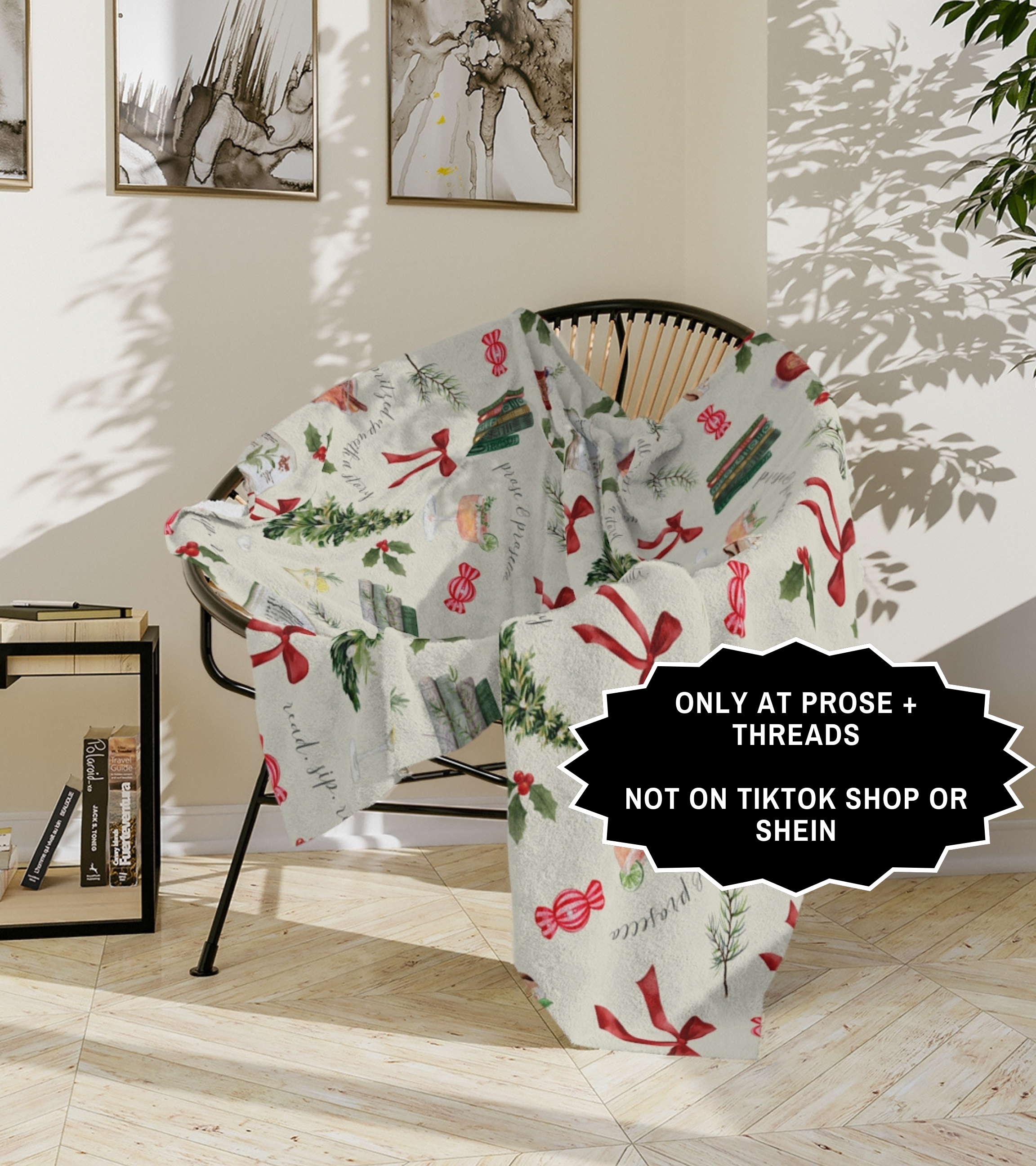 Books And Cocktails Christmas Fleece Blanket