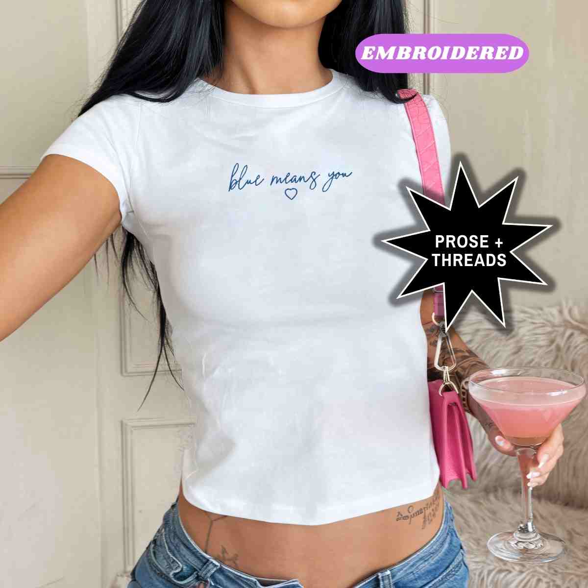 'Blue Means You' Embroidered Baby Tee