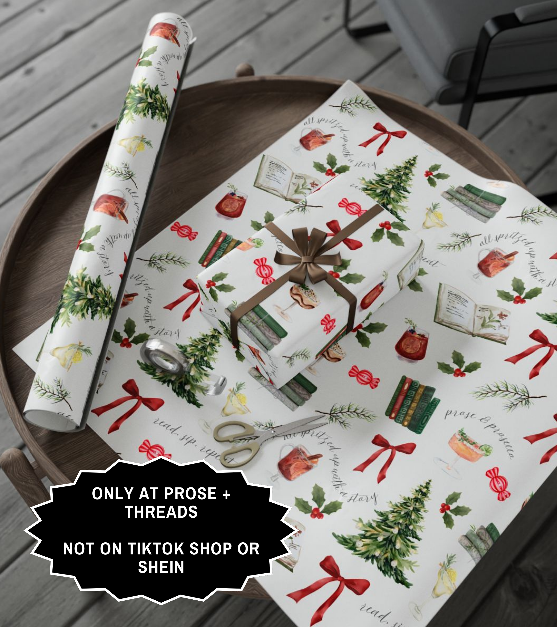 Books And Cocktails Christmas Wrapping Paper
