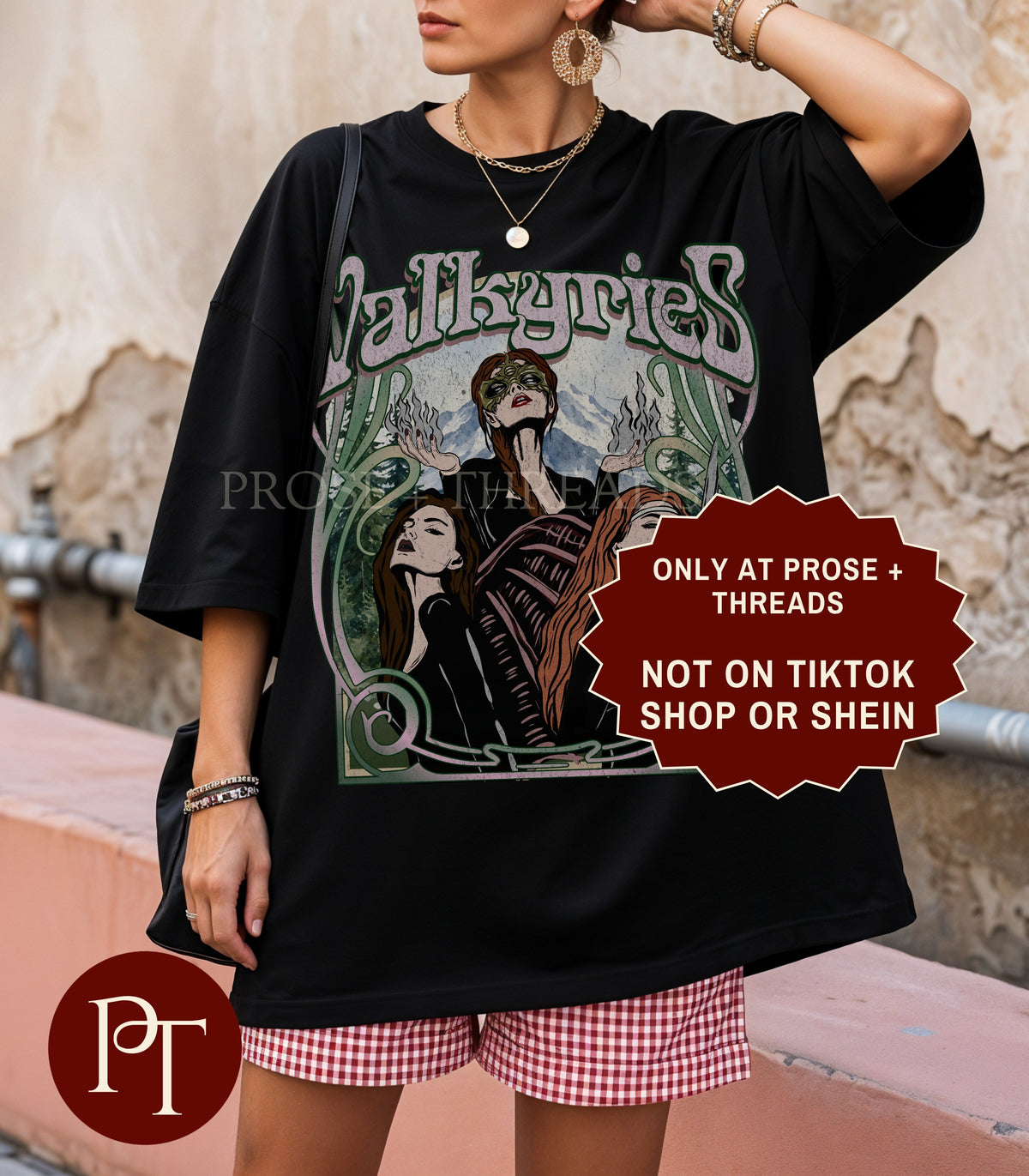 Valkyries sweatshirt with vintage ACOTAR inspired artwork featuring three female warriors surrounded by green botanical details