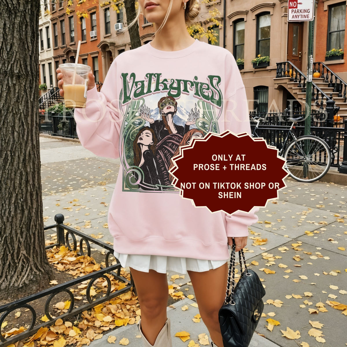 Valkyries sweatshirt with vintage ACOTAR inspired artwork featuring three female warriors surrounded by green botanical details