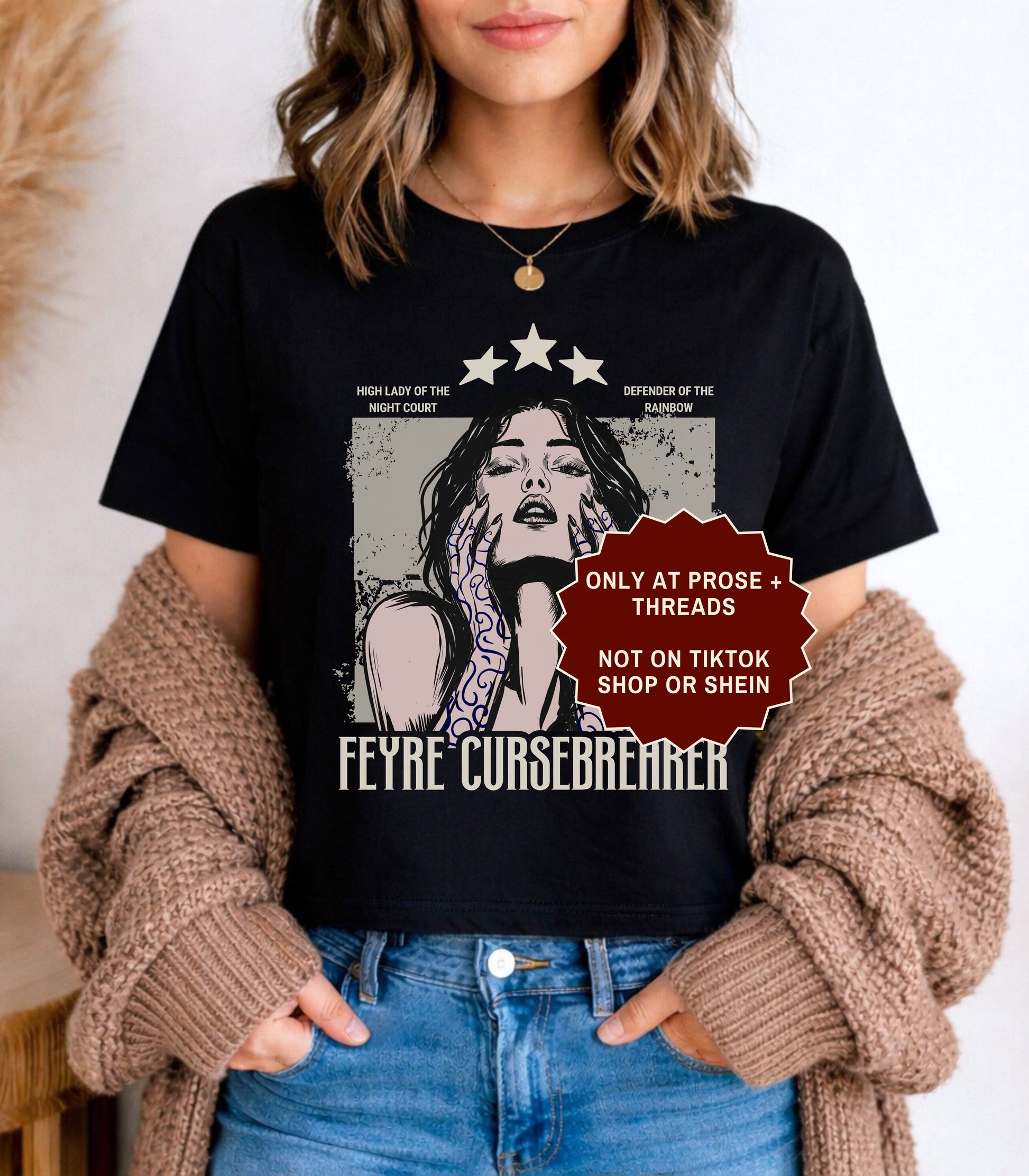 Feyre Cursebreaker ACOTAR graphic t-shirt featuring vintage fantasy artwork on a unisex boxy tee