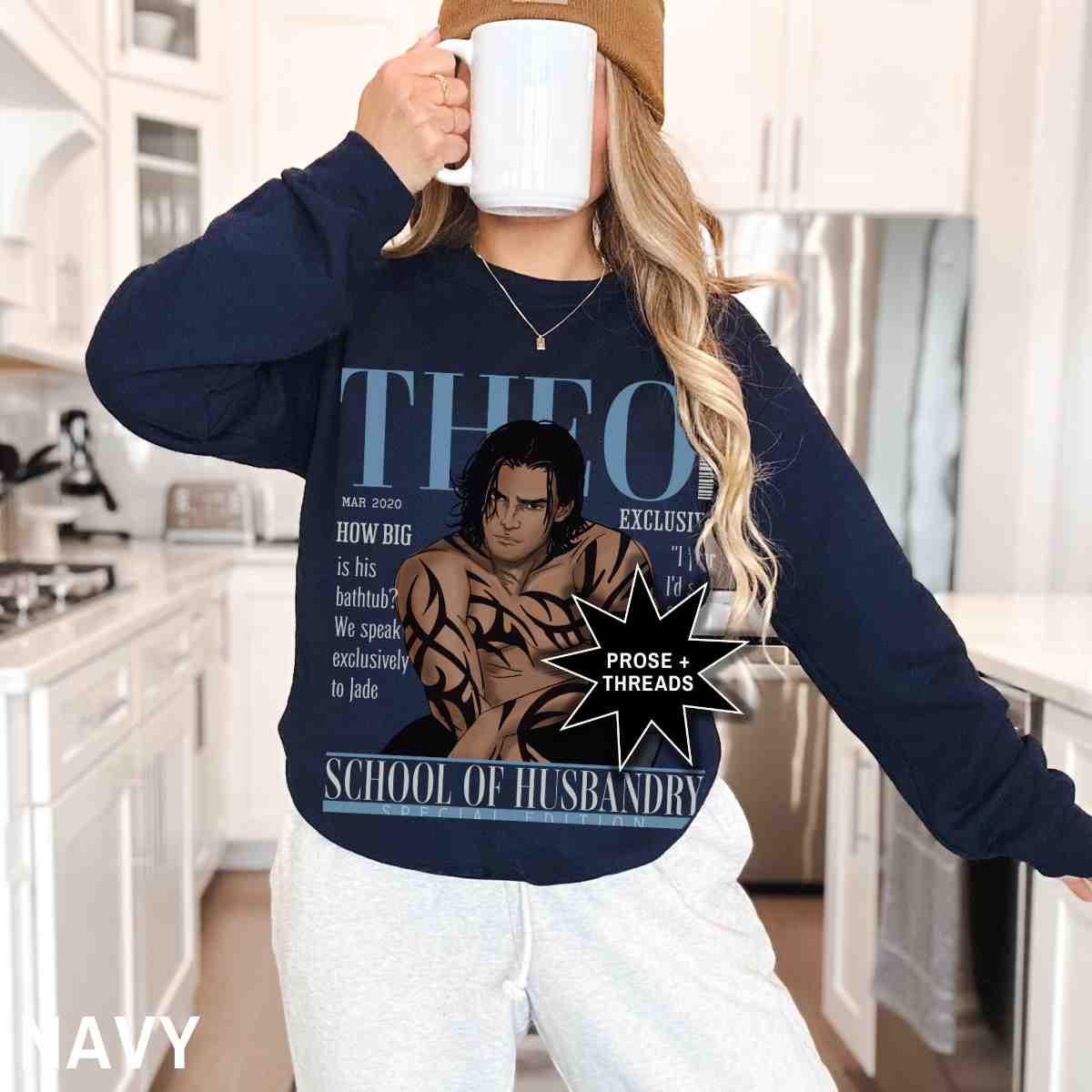 Sci-fi romance reader sweatshirt with Theo magazine design