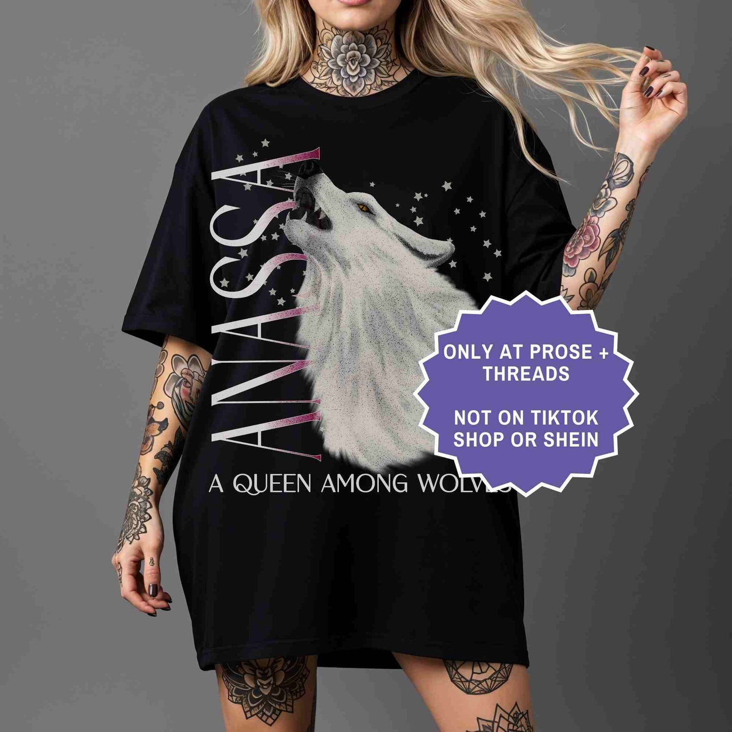 Anassa retro Dire Wolf tee inspired by Dire Bound. Vintage-style romantasy shirt for book lovers and fantasy readers.