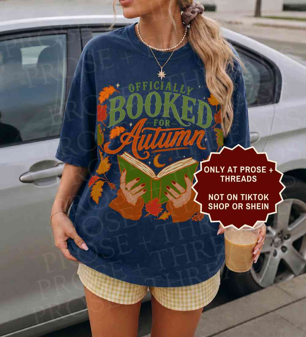 Booked for Autumn Shirt with cozy fall reading design featuring autumn leaves and an open book