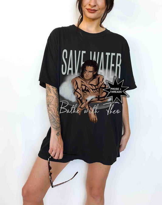Woman wearing Bathe With Theo sci-fi romance graphic tee