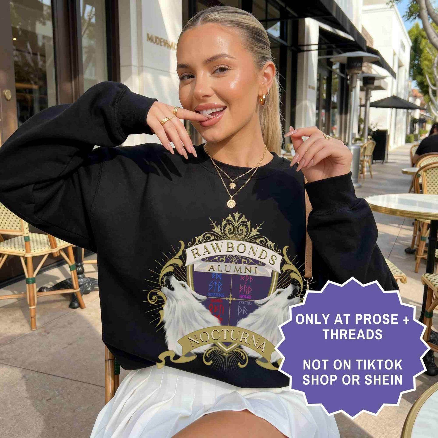 Rawbonds crest sweater inspired by Dire Bound. Minimal romantasy crewneck for BookTok readers and fantasy book lovers.