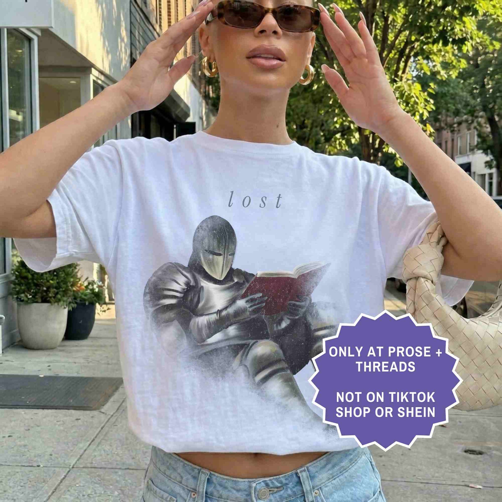 Book lover shirt with fantasy knight graphic, reading shirt for fantasy readers