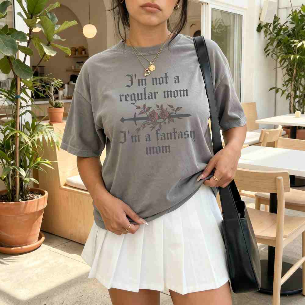 Book lover shirt with fantasy mom graphic, cozy reading shirt for book lovers