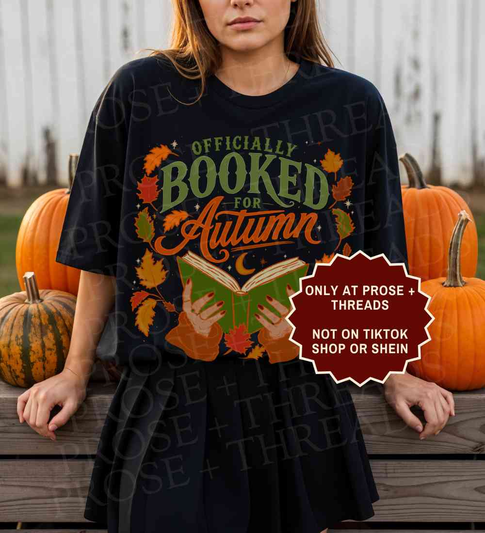 Booked for Autumn Shirt with cozy fall reading design featuring autumn leaves and an open book