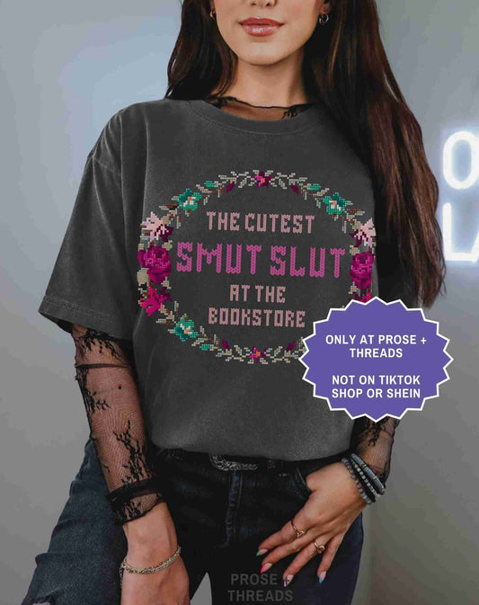 Funny smut reader shirt with floral bookstore graphic