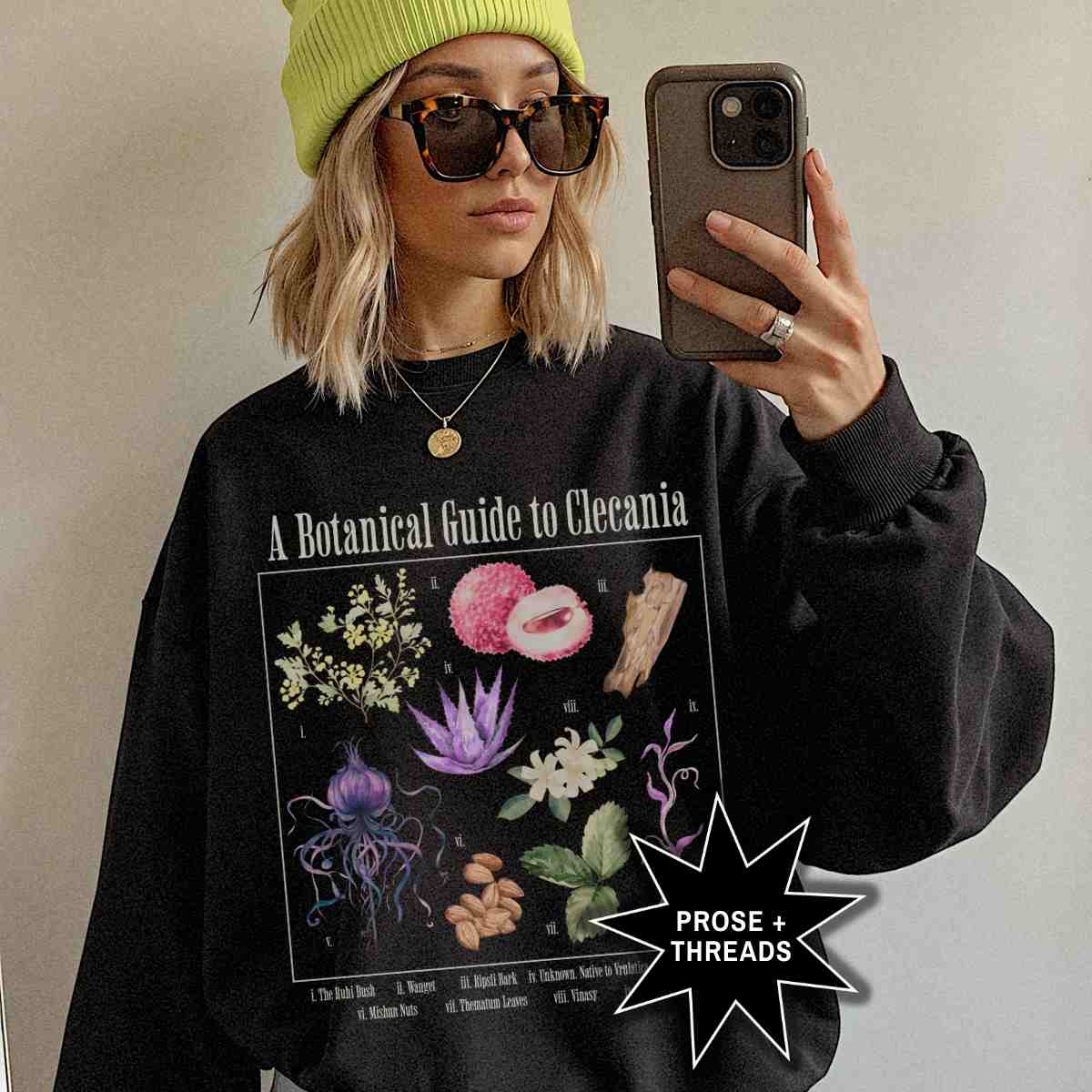 Alien romance reader sweatshirt with botanical fantasy aesthetic