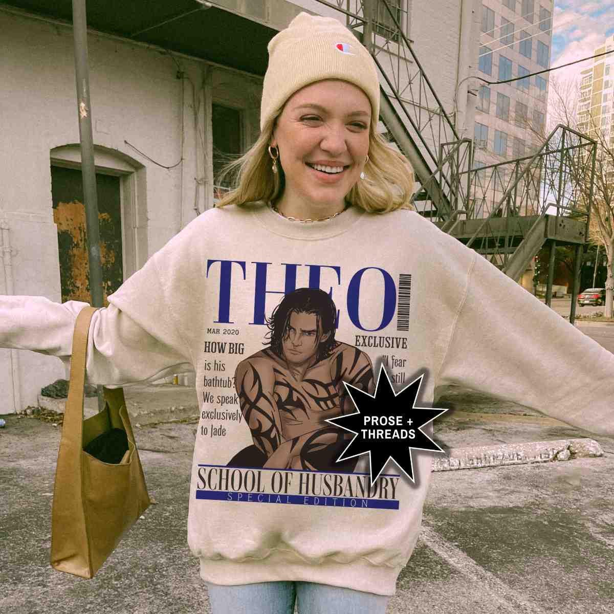 Clecanian Theo book merch sweatshirt for fantasy romance fans