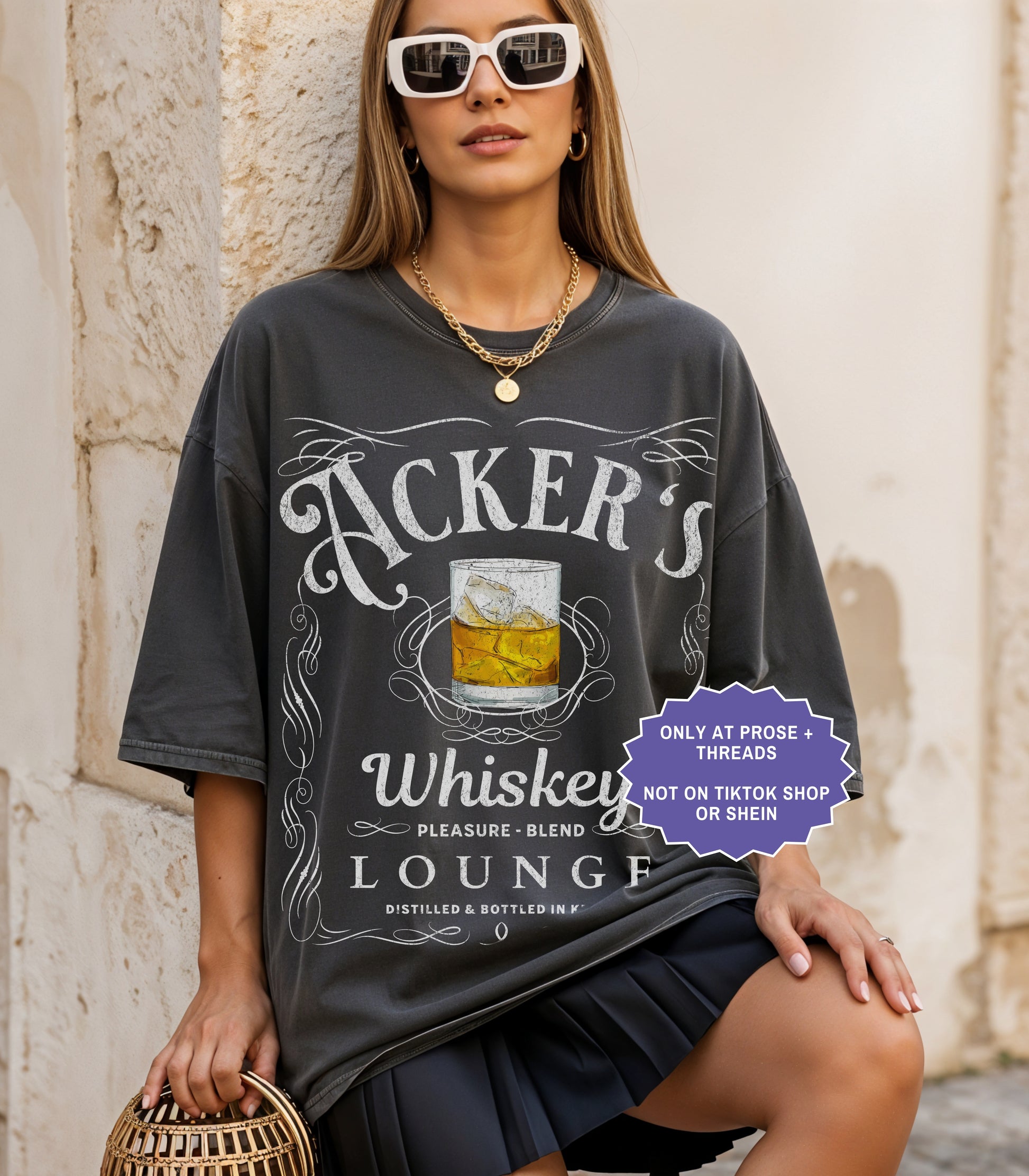 Dark fantasy romance shirt inspired by Metal Slinger featuring Acker’s Whiskey Lounge vintage tavern graphic with whiskey glass artwork