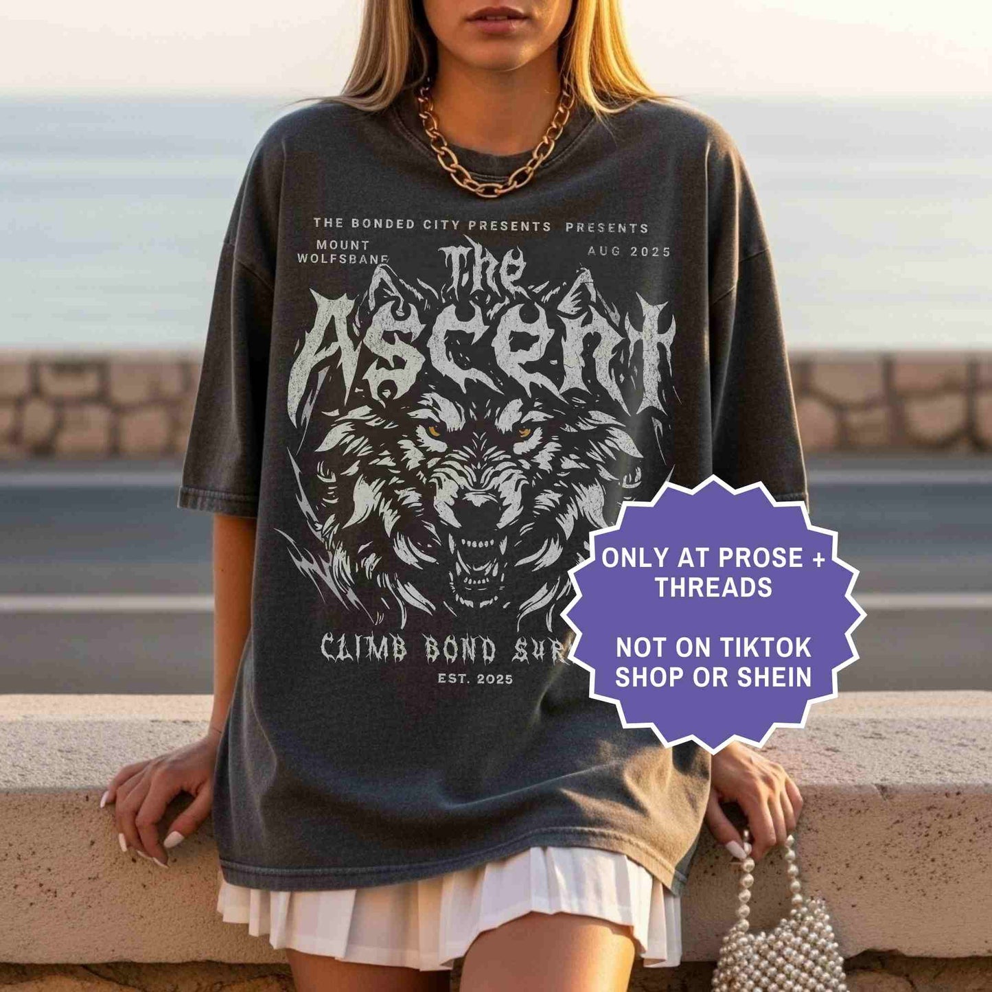 Dark romantasy graphic tee with dire wolf artwork for BookTok readers