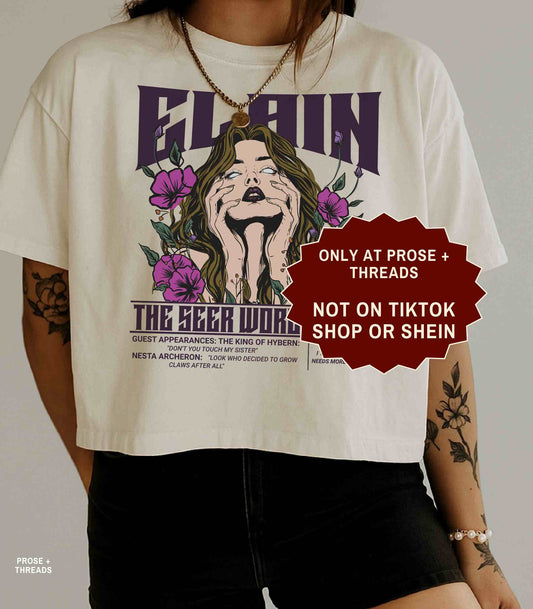 Elain The Seer World Tour ACOTAR boxy tee with vintage concert graphic on a white relaxed fit t-shirt
