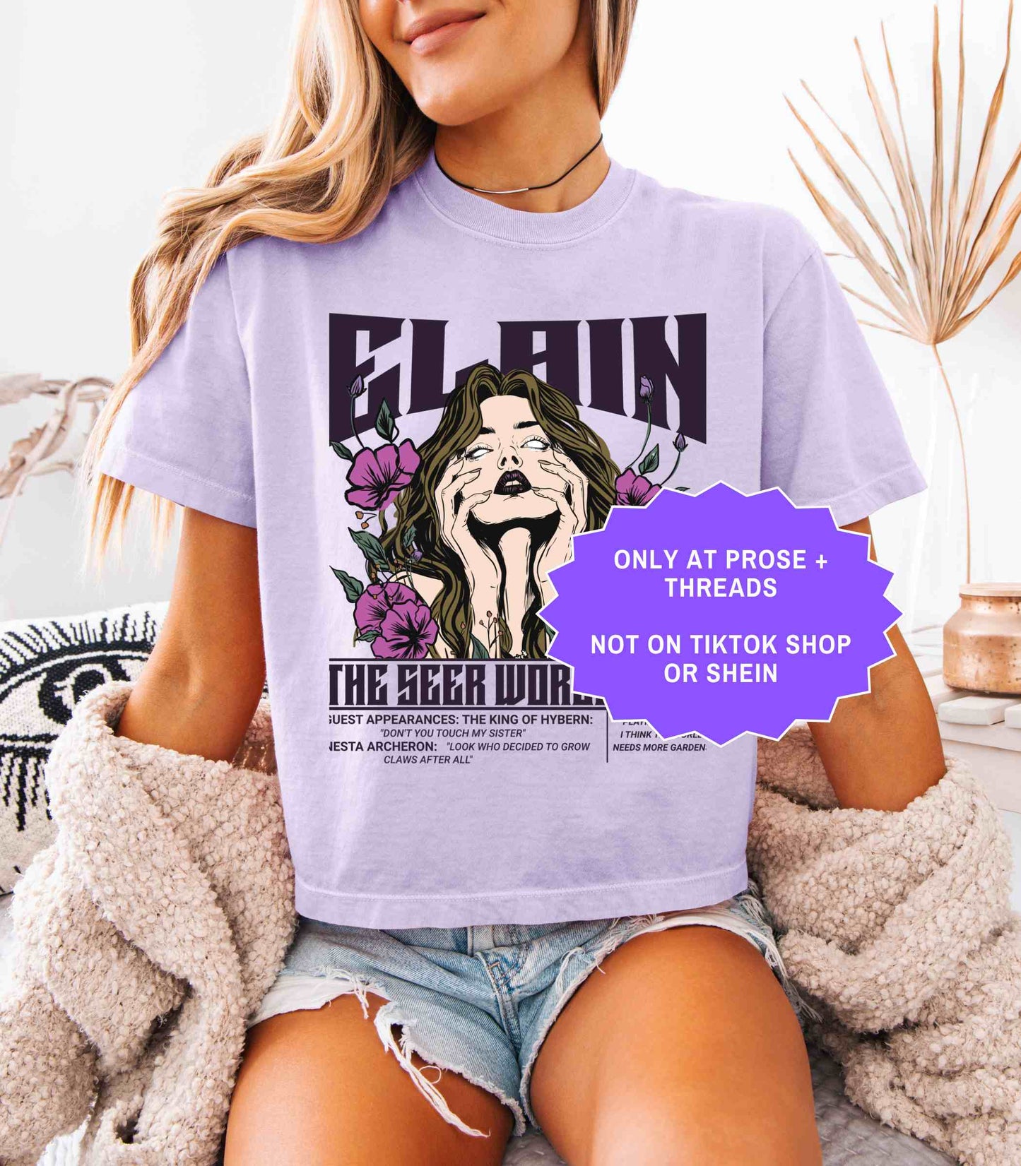 Elain The Seer World Tour ACOTAR boxy tee with vintage concert graphic on a white relaxed fit t-shirt