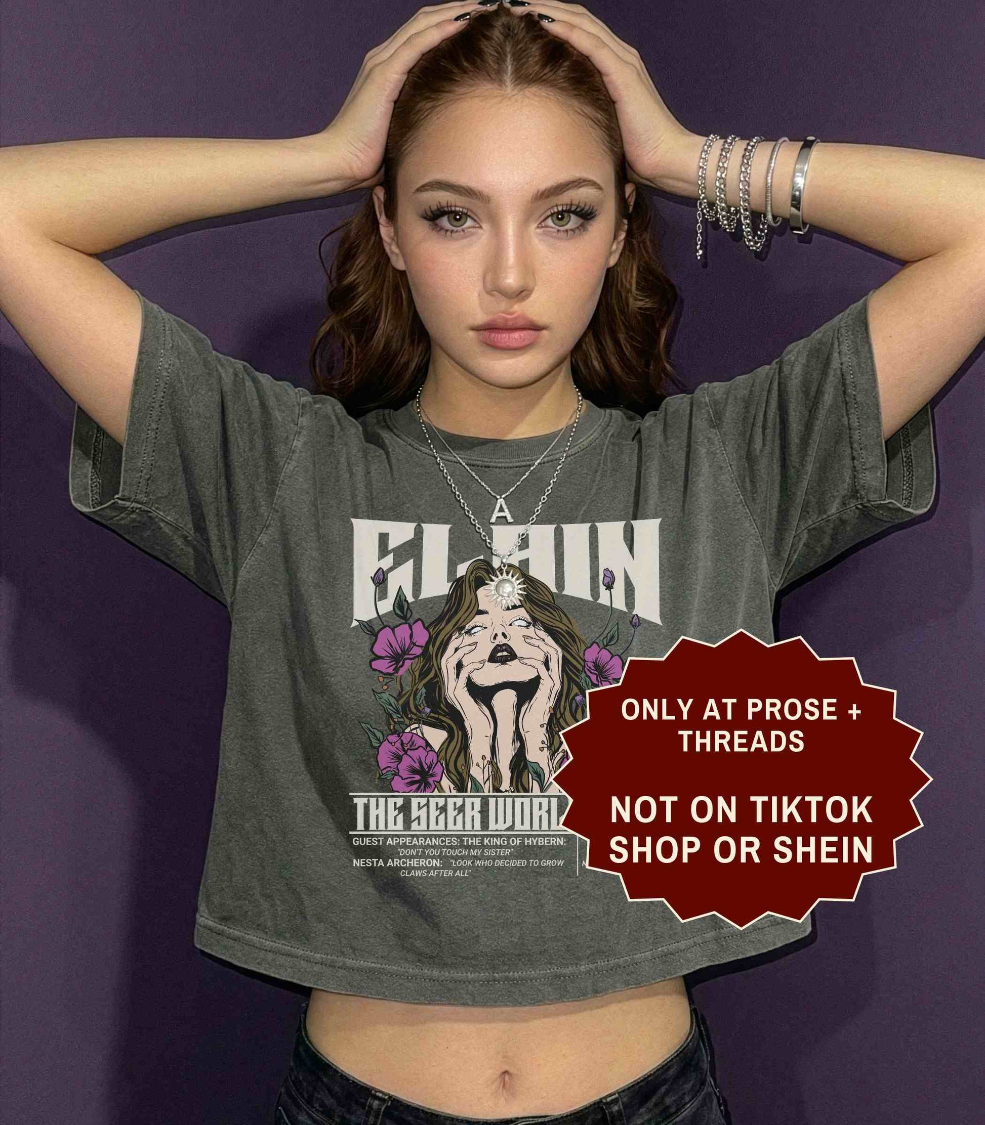 Elain The Seer World Tour ACOTAR boxy tee with vintage concert graphic on a white relaxed fit t-shirt
