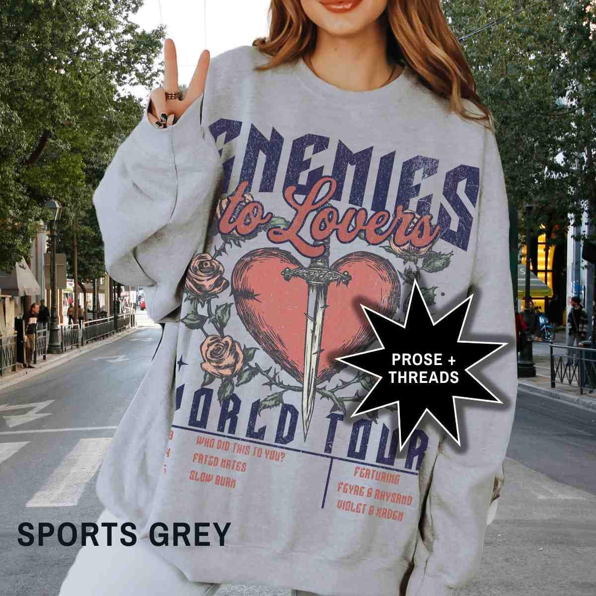 Enemies to lovers sweatshirt with romantasy graphic