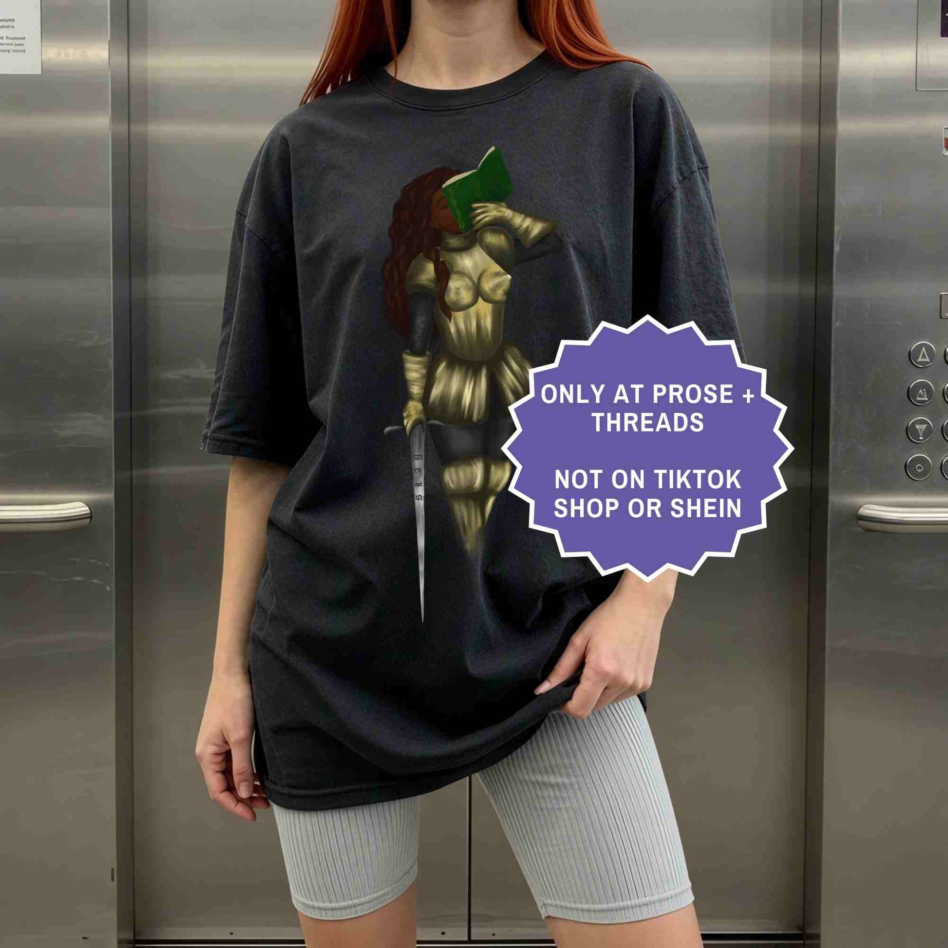 Female knight fantasy shirt for BookTok readers
Fantasy reader tee with female warrior design