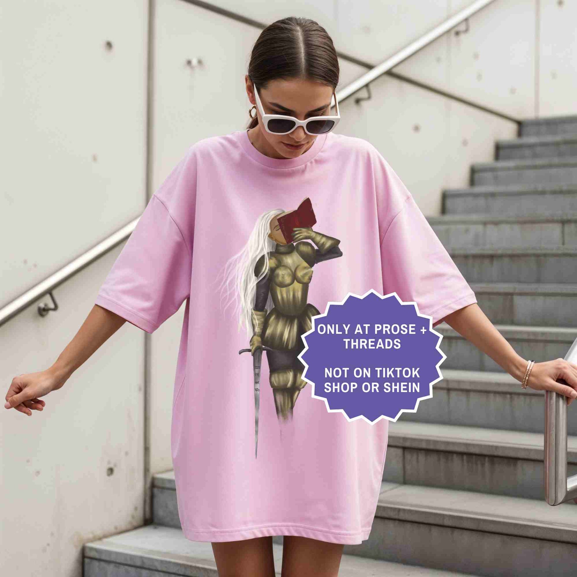 Female knight fantasy shirt for BookTok readers
Fantasy reader tee with female warrior design