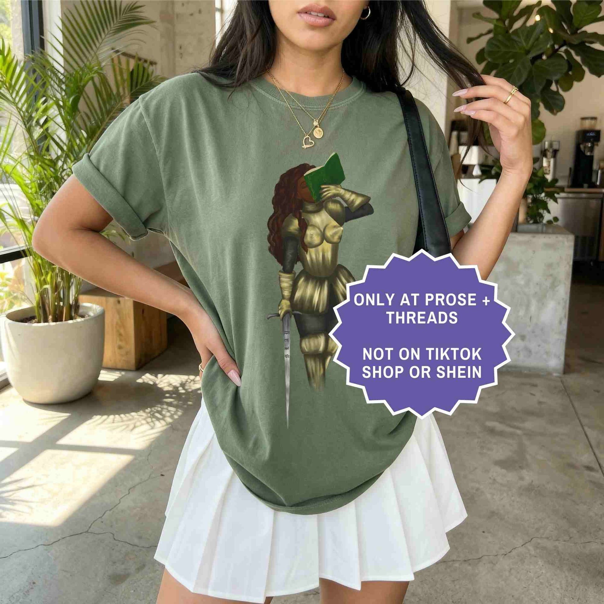Female knight fantasy shirt for BookTok readers
Fantasy reader tee with female warrior design