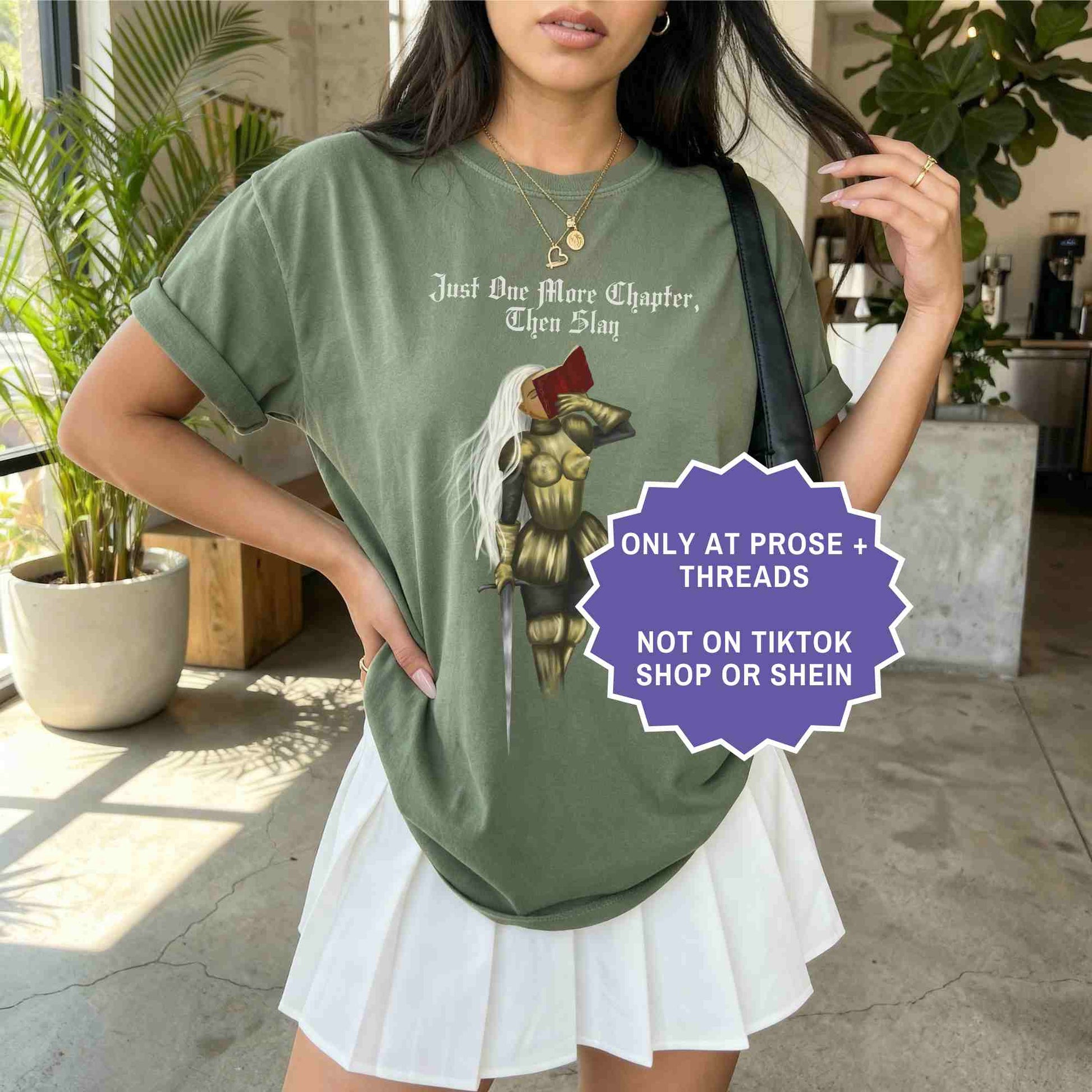 Fantasy BookTok tee featuring female knight artwork