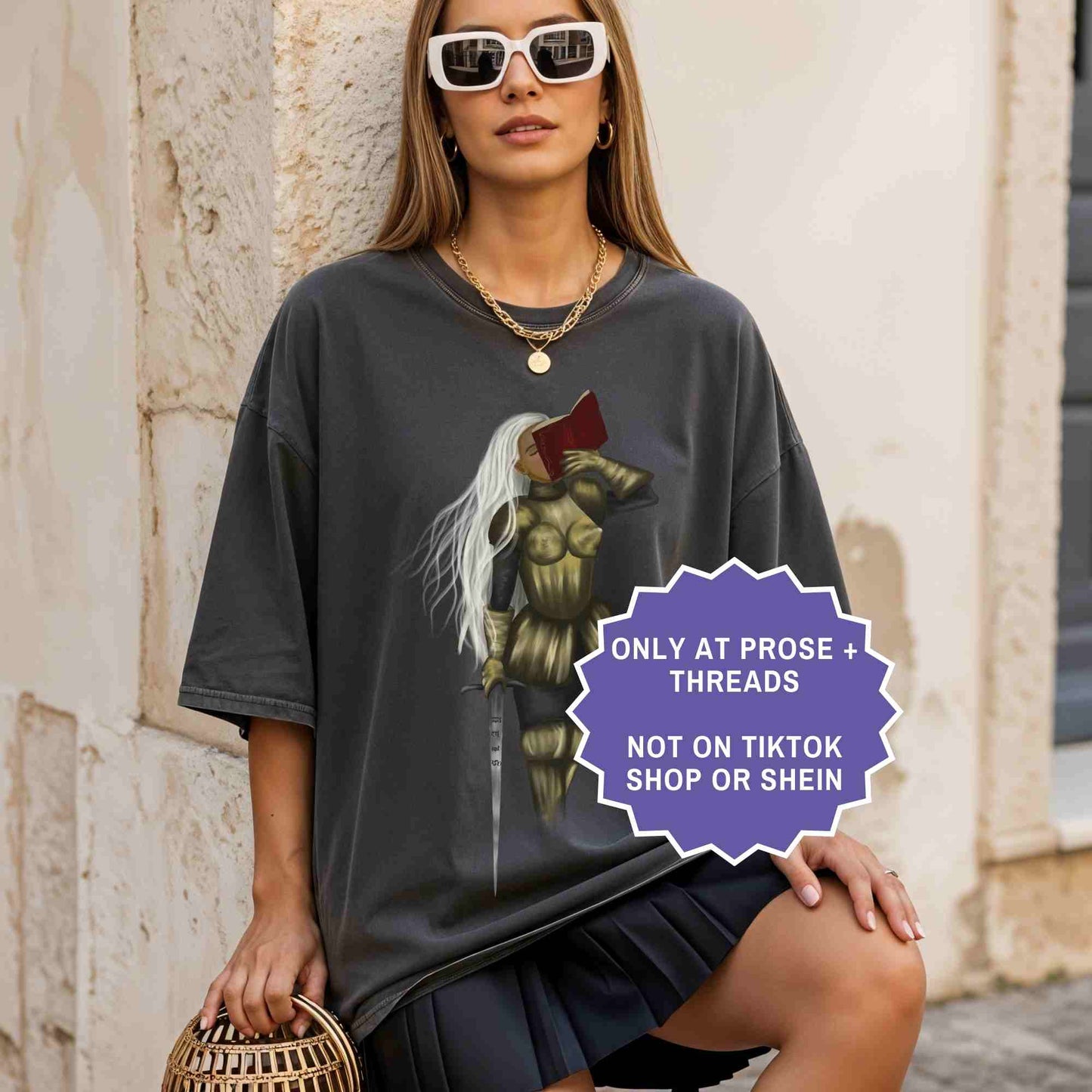 Female knight fantasy shirt for BookTok readers
Fantasy reader tee with female warrior design