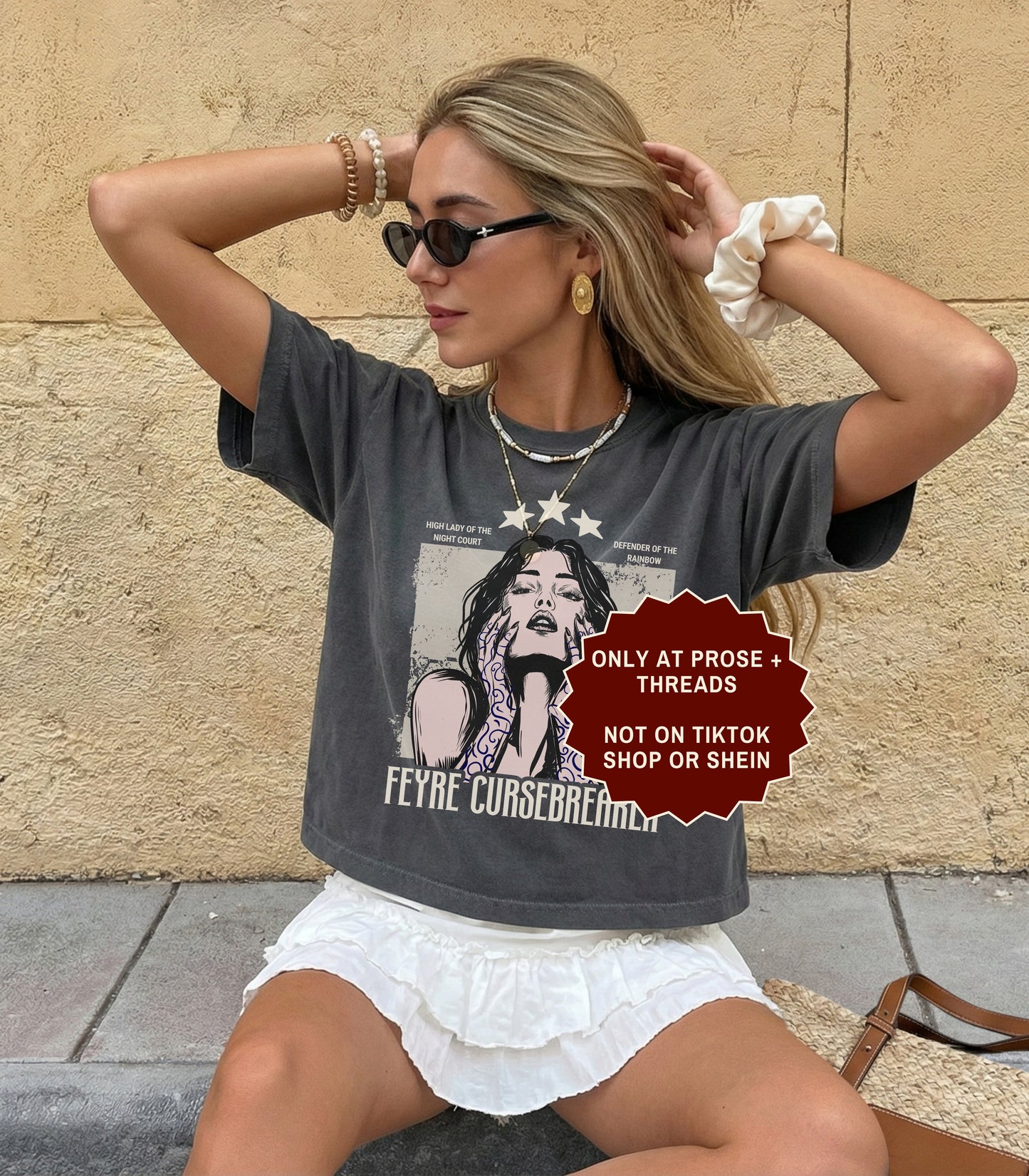 Feyre Cursebreaker ACOTAR graphic t-shirt featuring vintage fantasy artwork on a unisex boxy tee