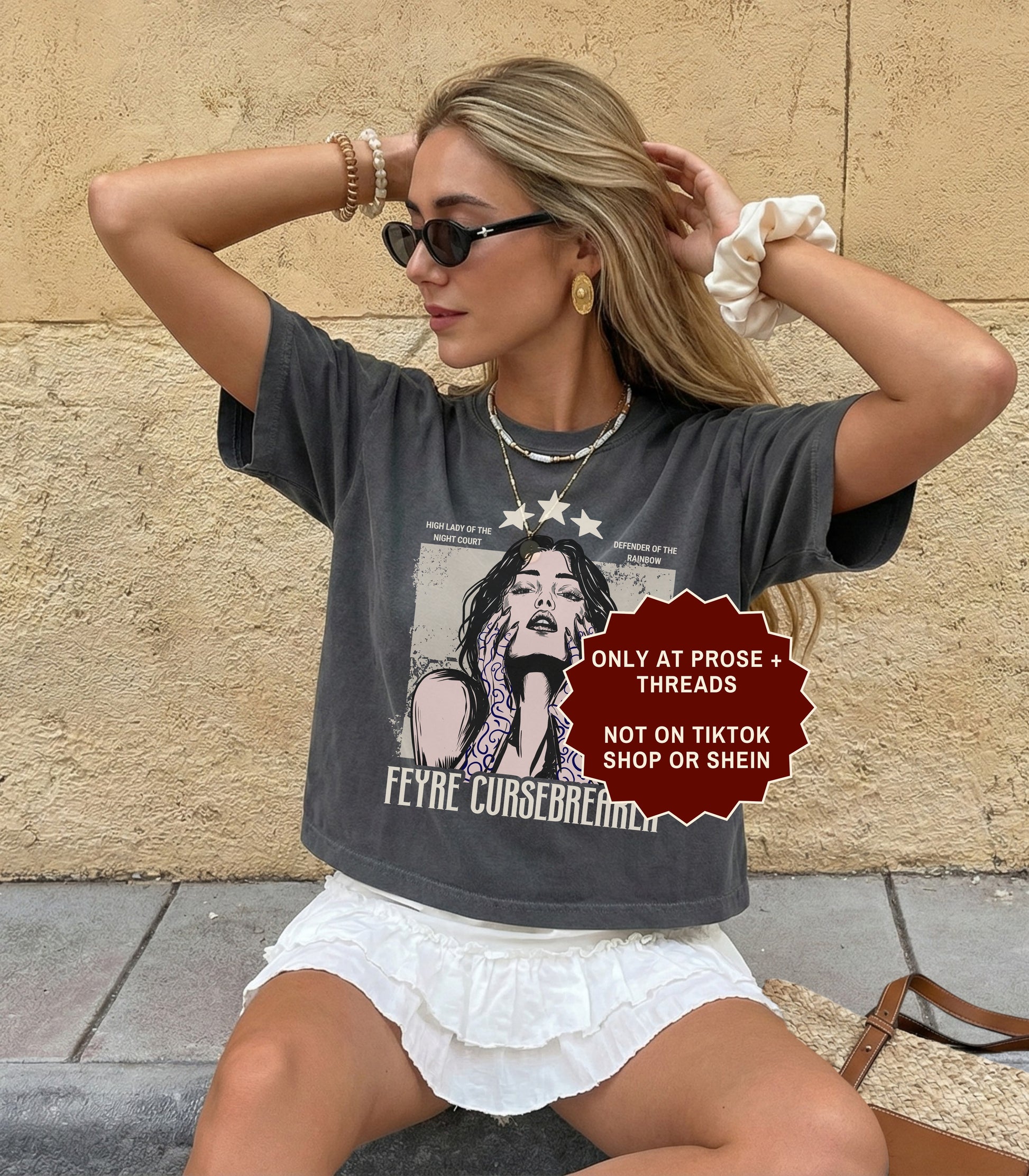 Feyre Cursebreaker ACOTAR graphic t-shirt featuring vintage fantasy artwork on a unisex boxy tee