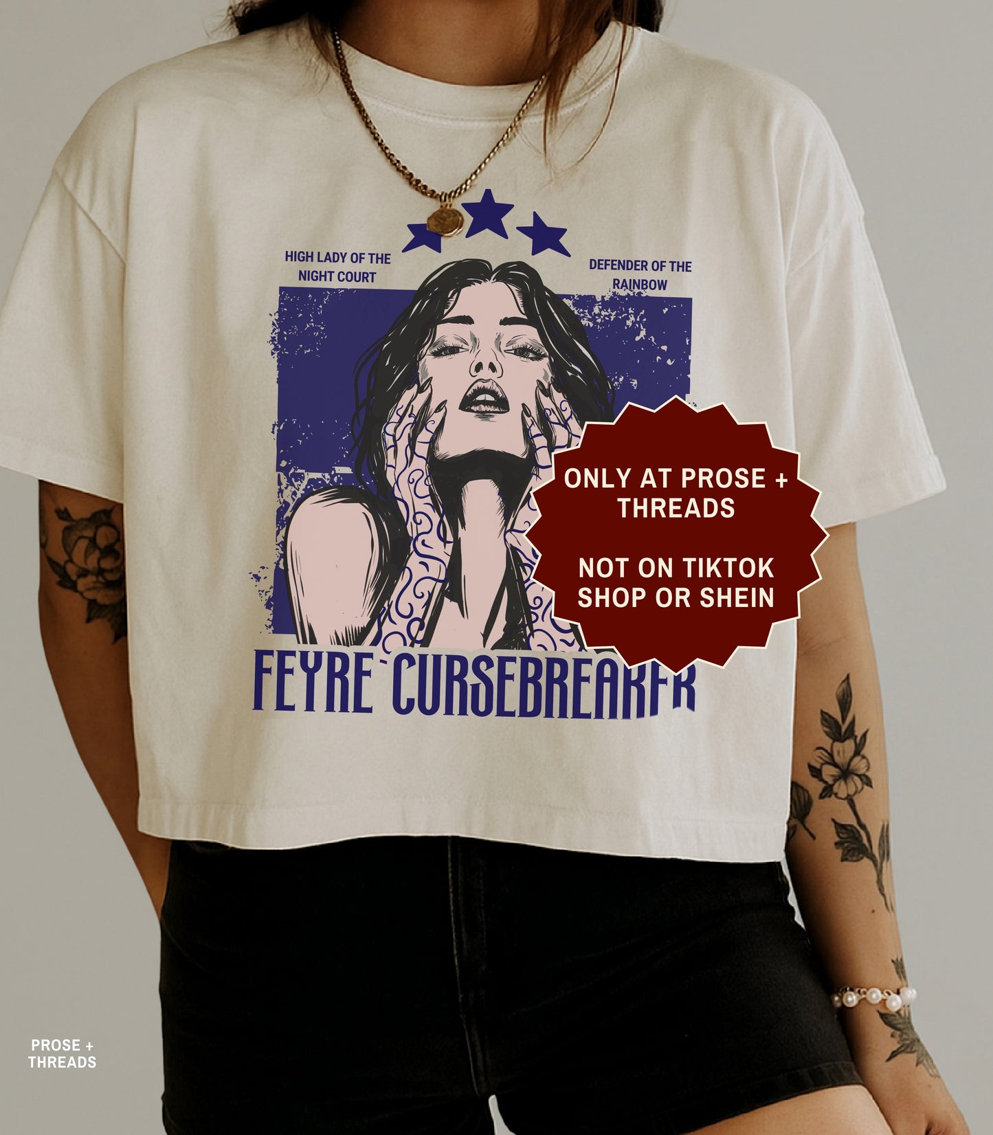 Feyre Cursebreaker ACOTAR graphic t-shirt featuring vintage fantasy artwork on a unisex boxy tee