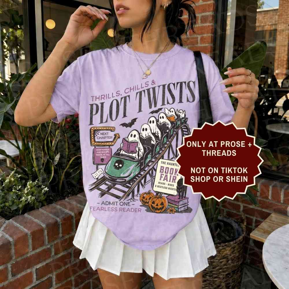 Plot Twist Shirt featuring a Halloween book fair graphic for readers