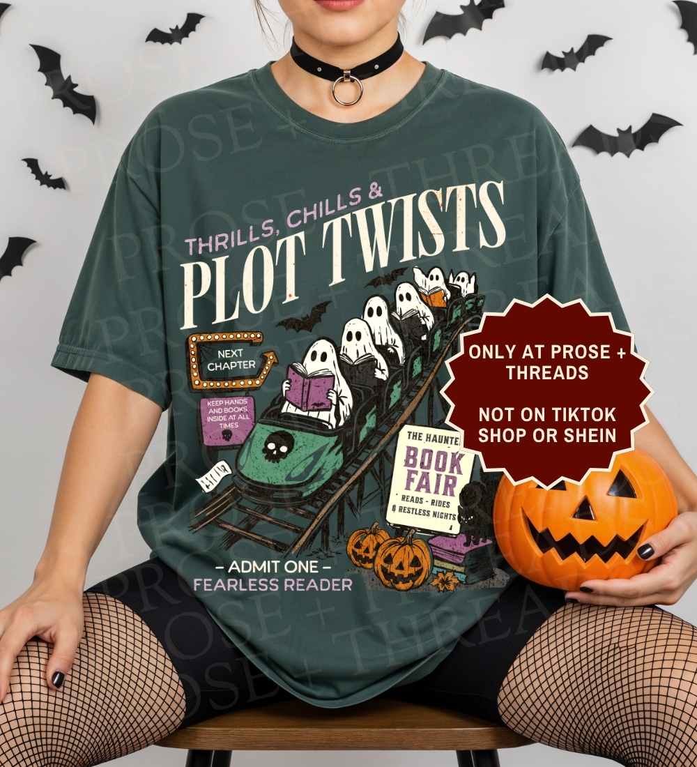 Plot Twist Shirt featuring a Halloween book fair graphic for readers