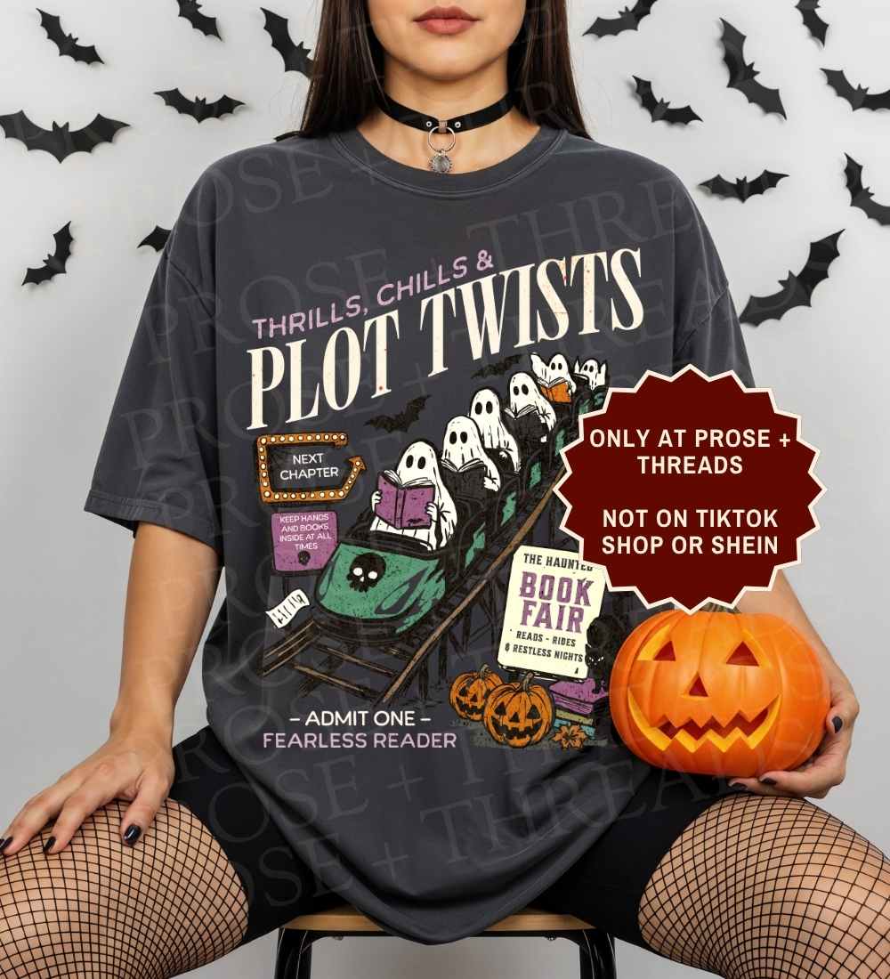 Plot Twist Shirt featuring a Halloween book fair graphic for readers