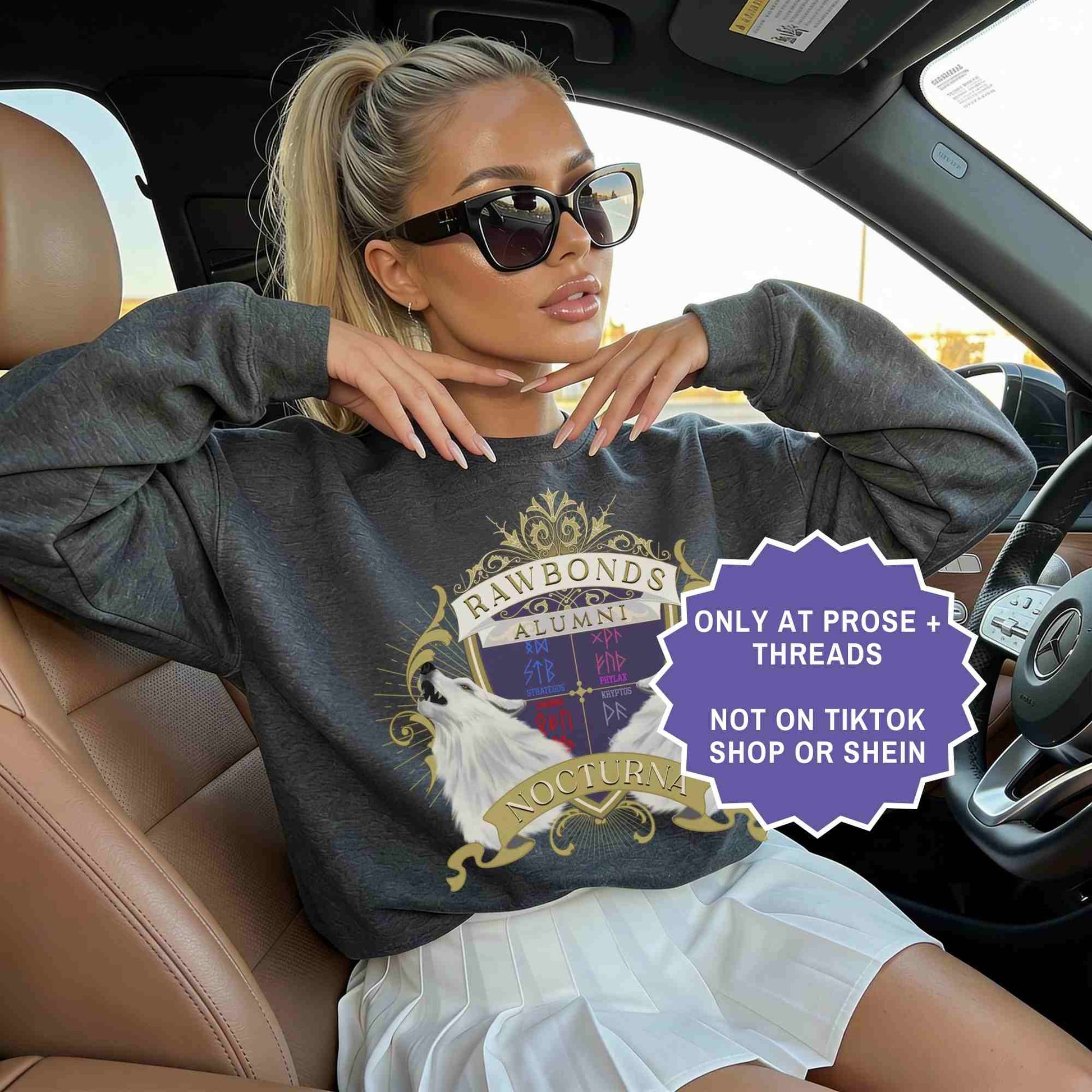 Rawbonds crest sweater inspired by Dire Bound. Minimal romantasy crewneck for BookTok readers and fantasy book lovers.