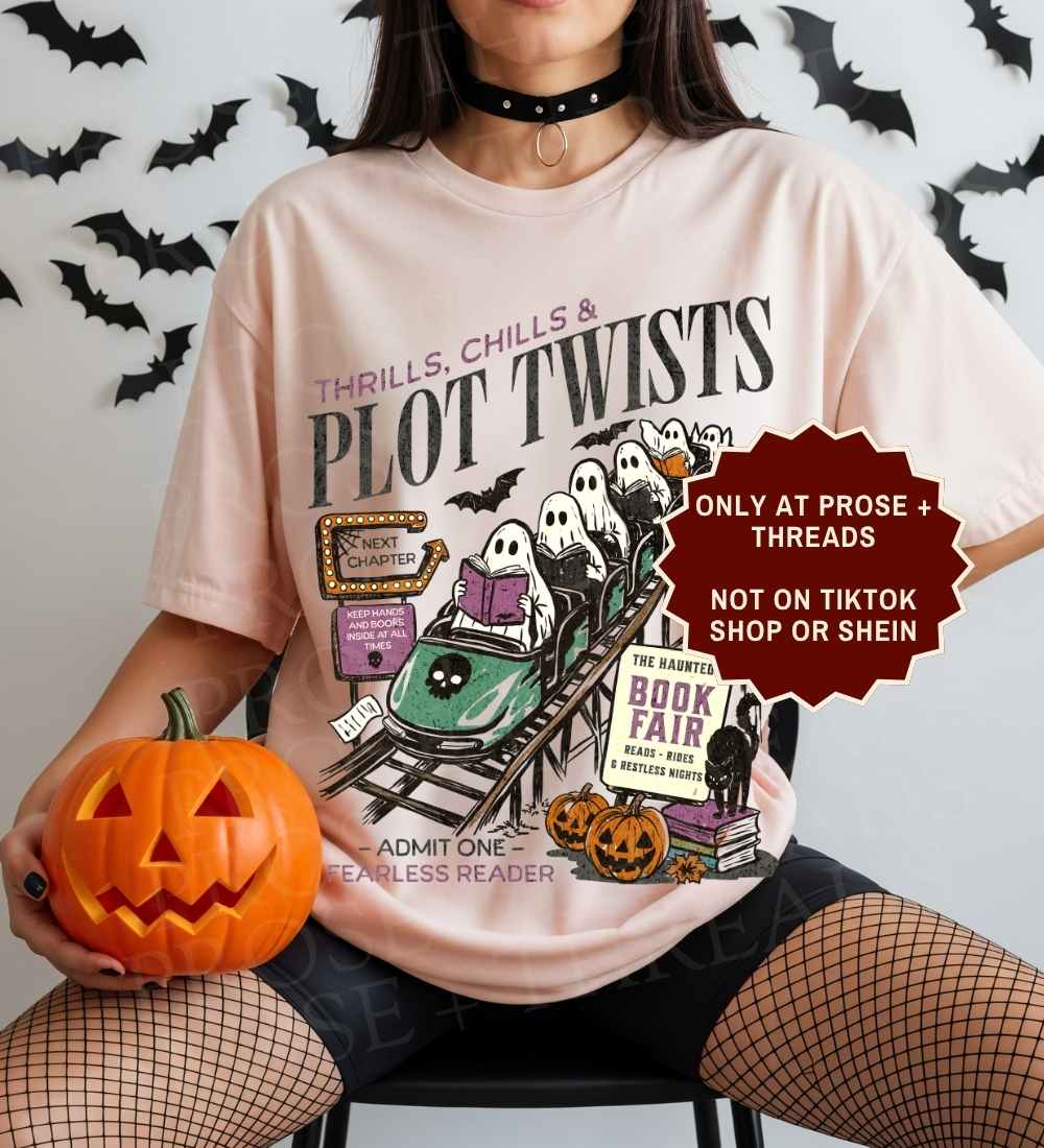 Plot Twist Shirt featuring a Halloween book fair graphic for readers