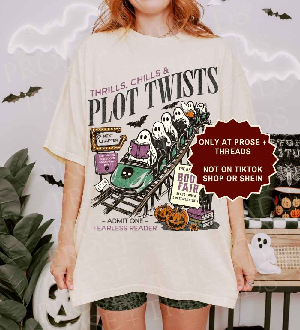 Plot Twist Shirt featuring a Halloween book fair graphic for readers