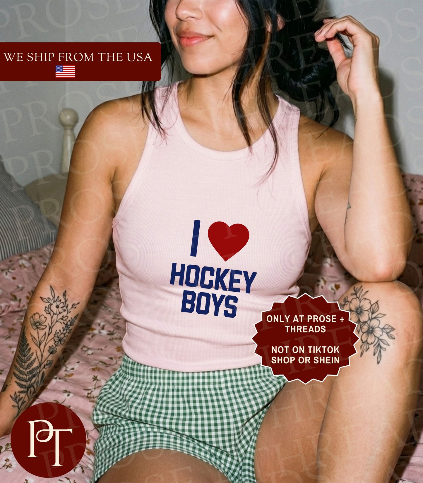 I Heart Hockey Boys Women's Crop Tank Top for Hockey Romance Readers