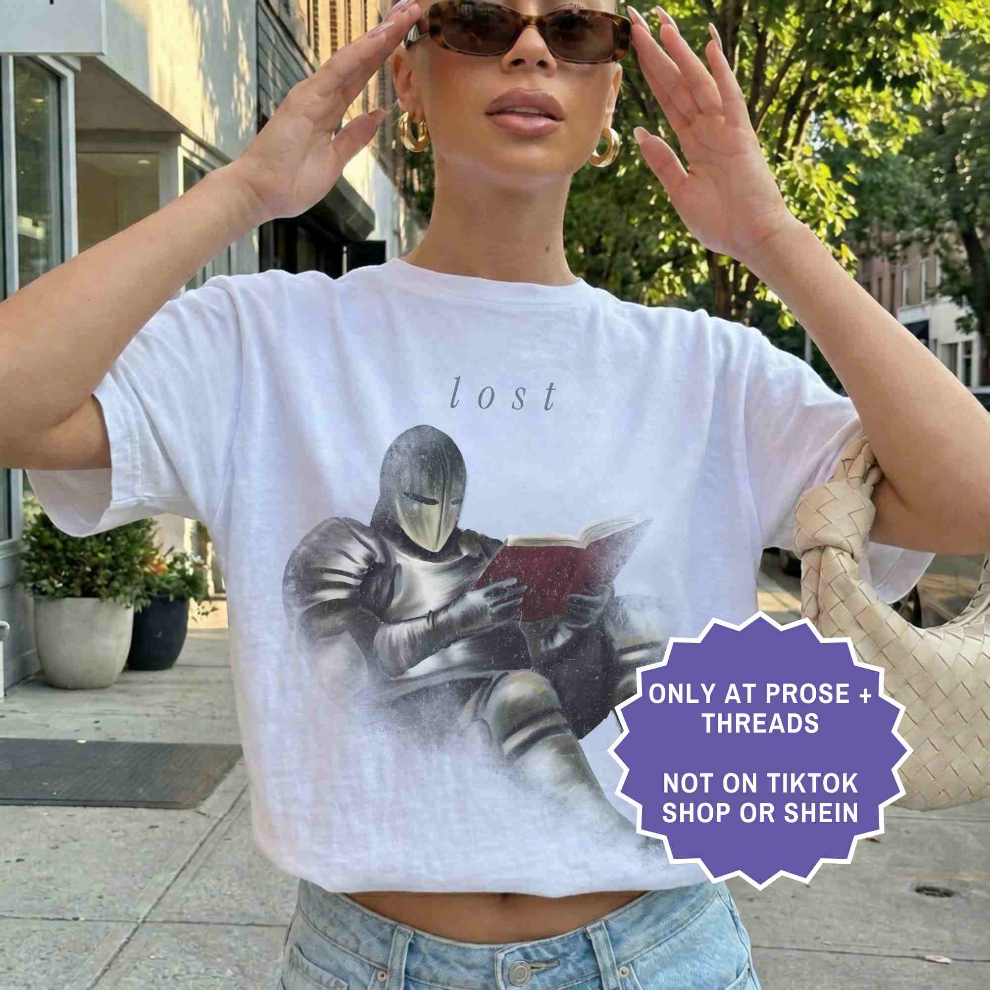Lost in a book knight tee for fantasy readers. A minimal, aesthetic shirt for book lovers who enjoy immersive stories.
