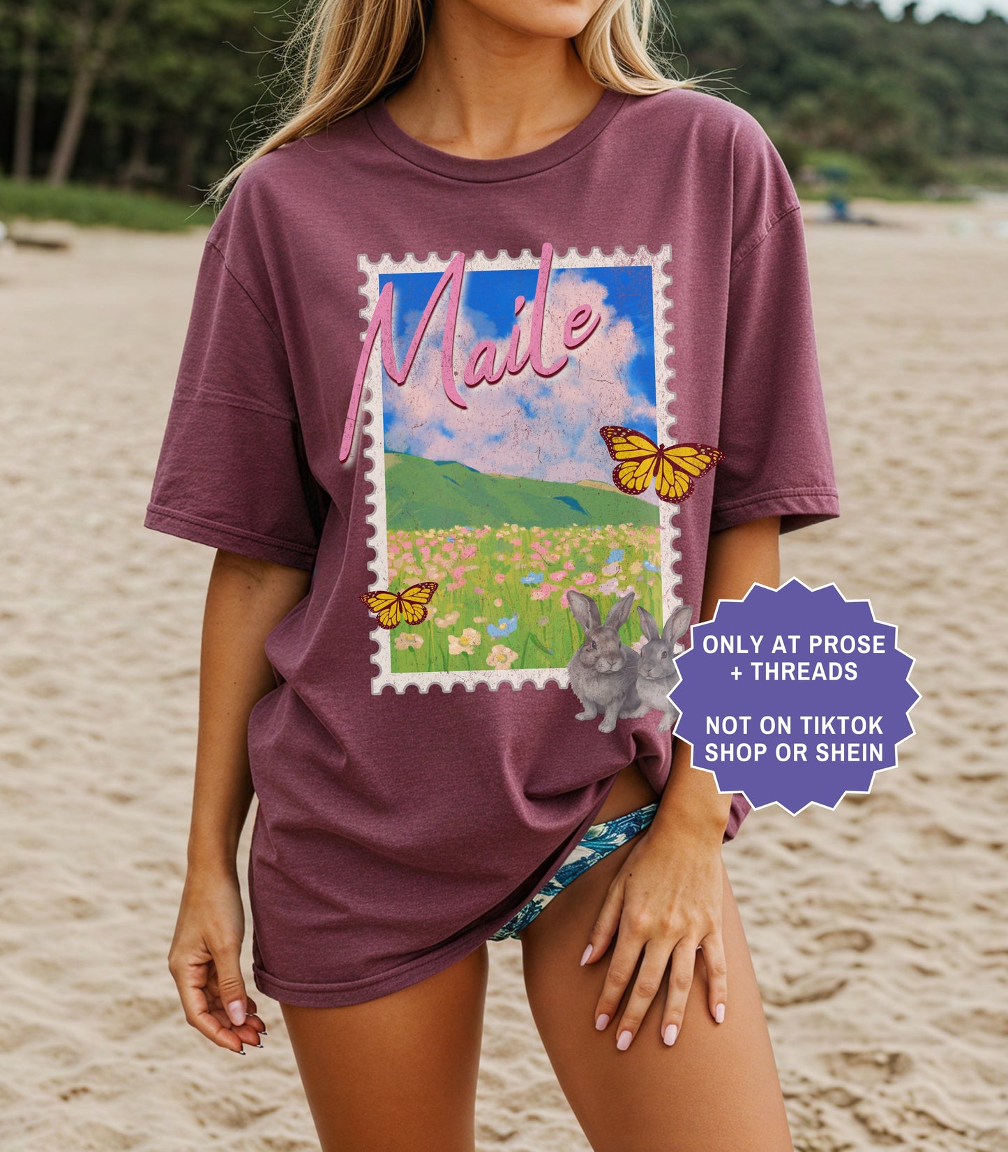 Fantasy romance postcard shirt inspired by Metal Slinger featuring Maile countryside artwork with floral vintage travel aesthetic