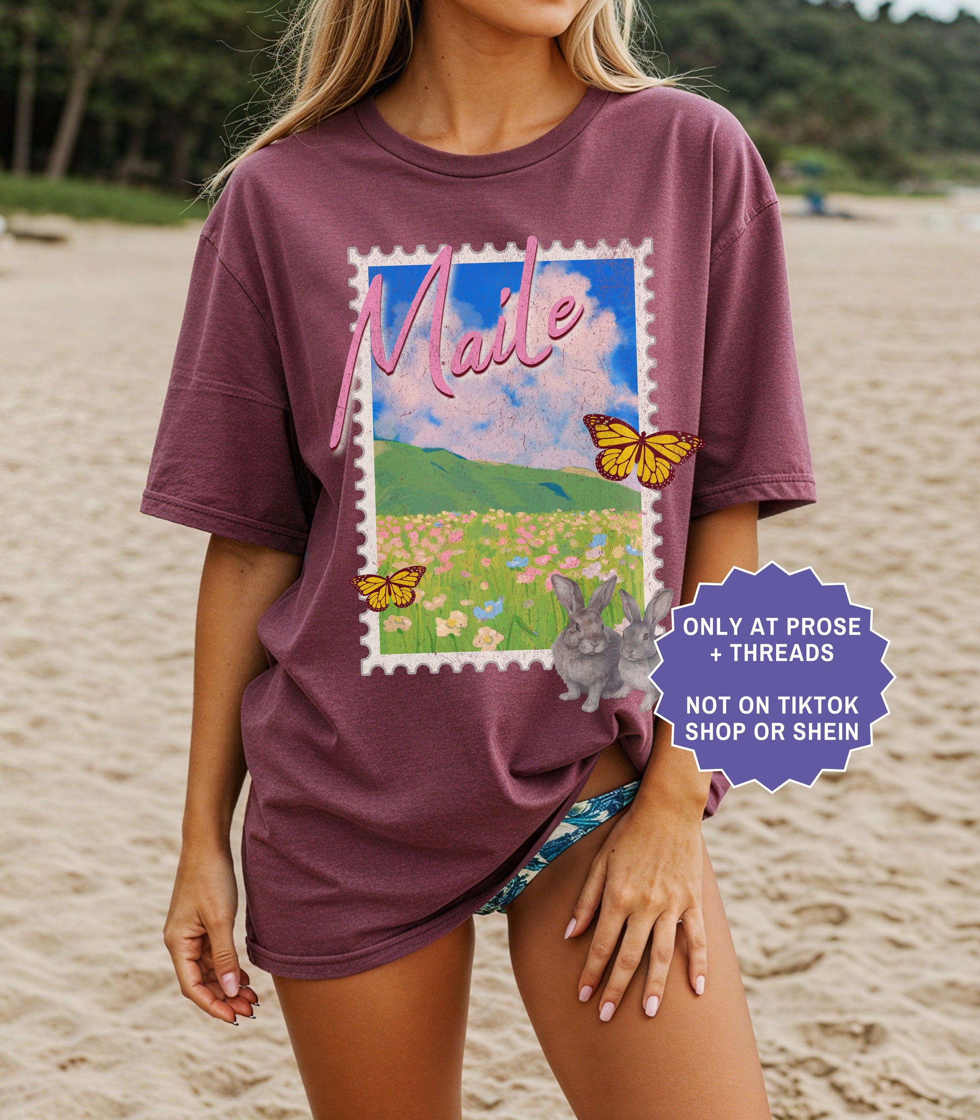 Fantasy romance postcard shirt inspired by Metal Slinger featuring Maile countryside artwork with floral vintage travel aesthetic