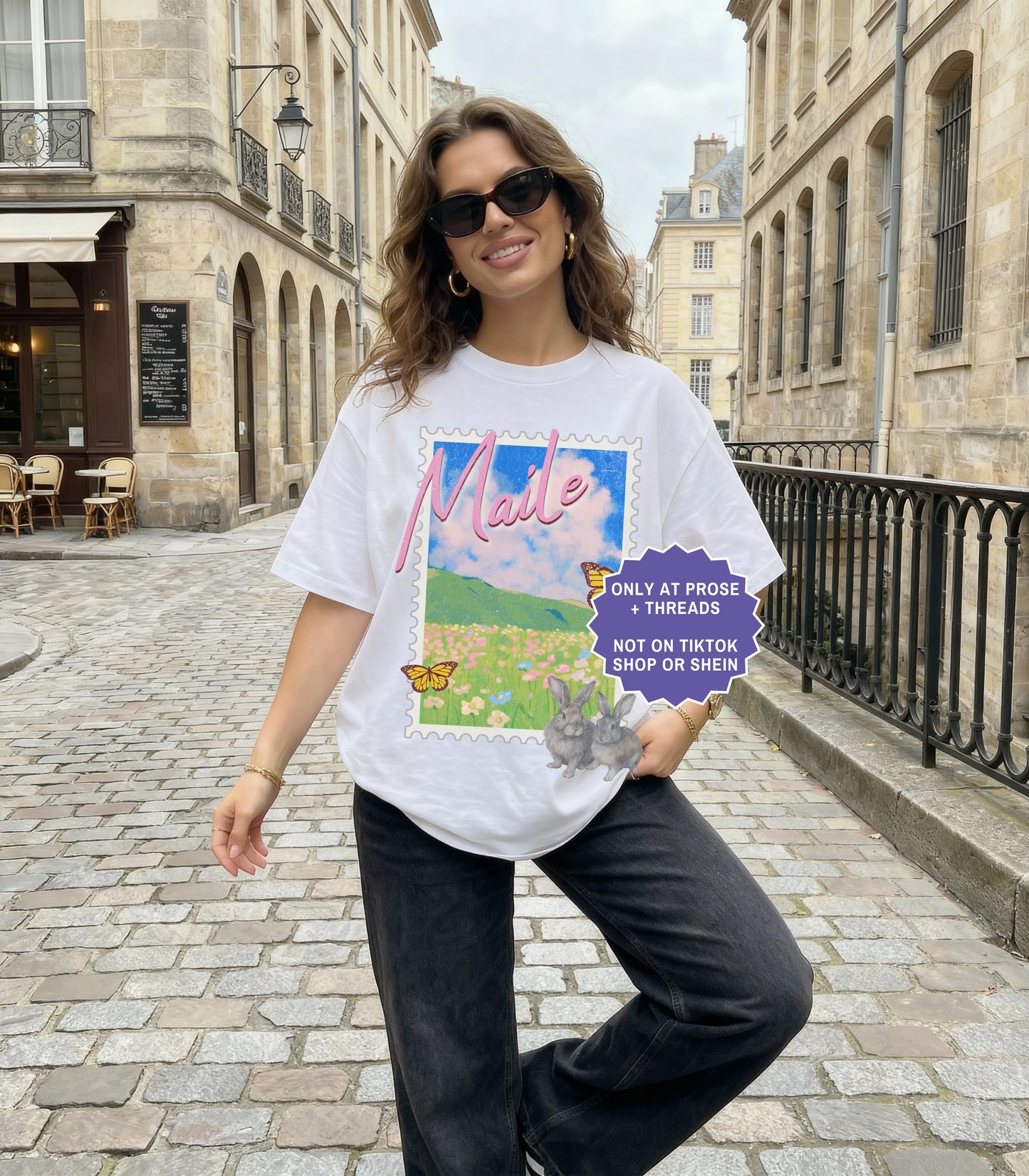 Fantasy romance postcard shirt inspired by Metal Slinger featuring Maile countryside artwork with floral vintage travel aesthetic