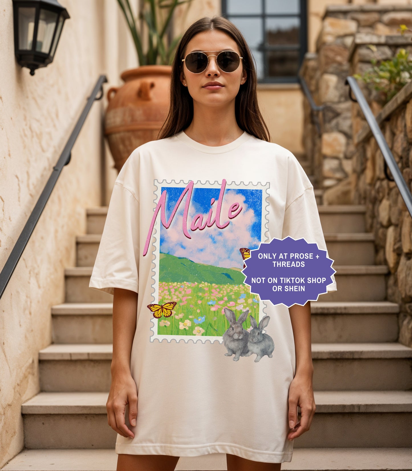 Fantasy romance postcard shirt inspired by Metal Slinger featuring Maile countryside artwork with floral vintage travel aesthetic