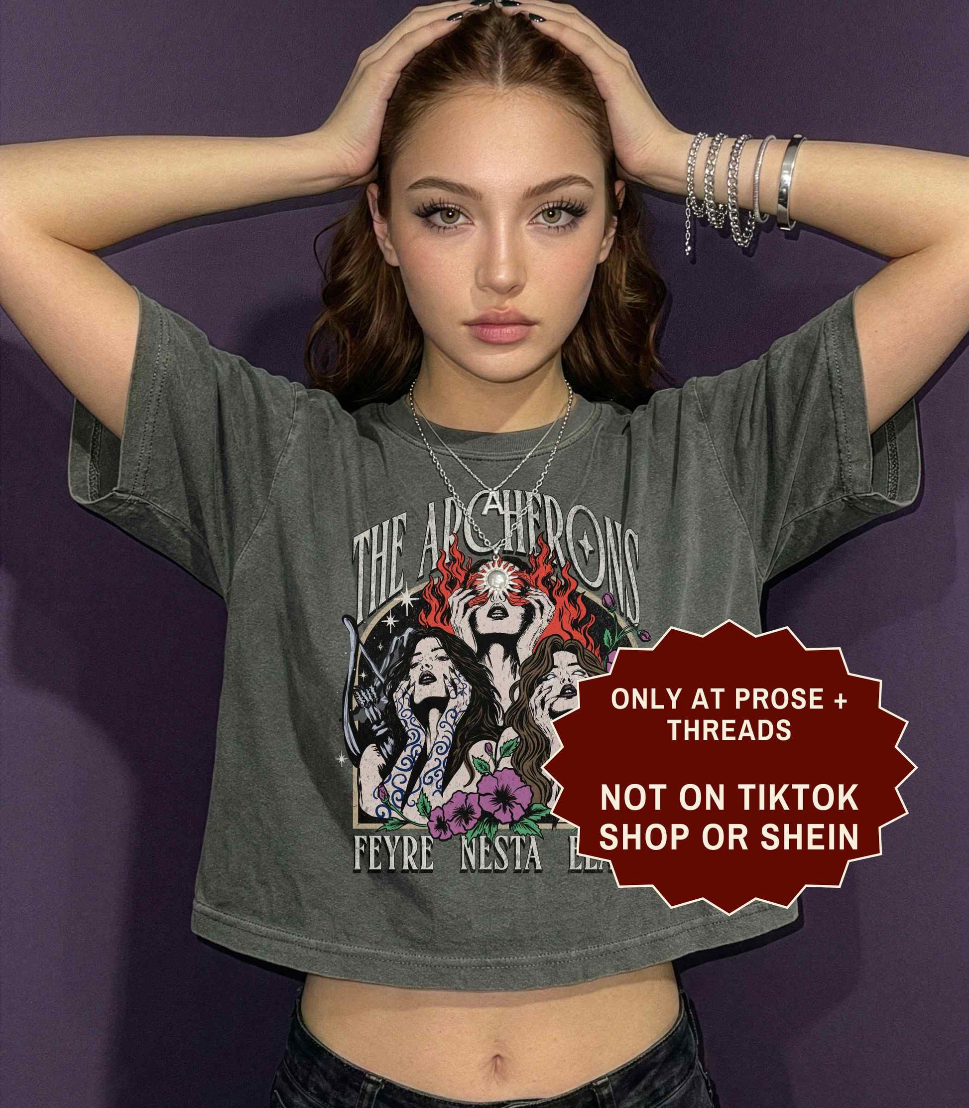 Archeron Sisters ACOTAR boxy tee featuring Feyre Nesta and Elain graphic design on a white relaxed fit t-shirt