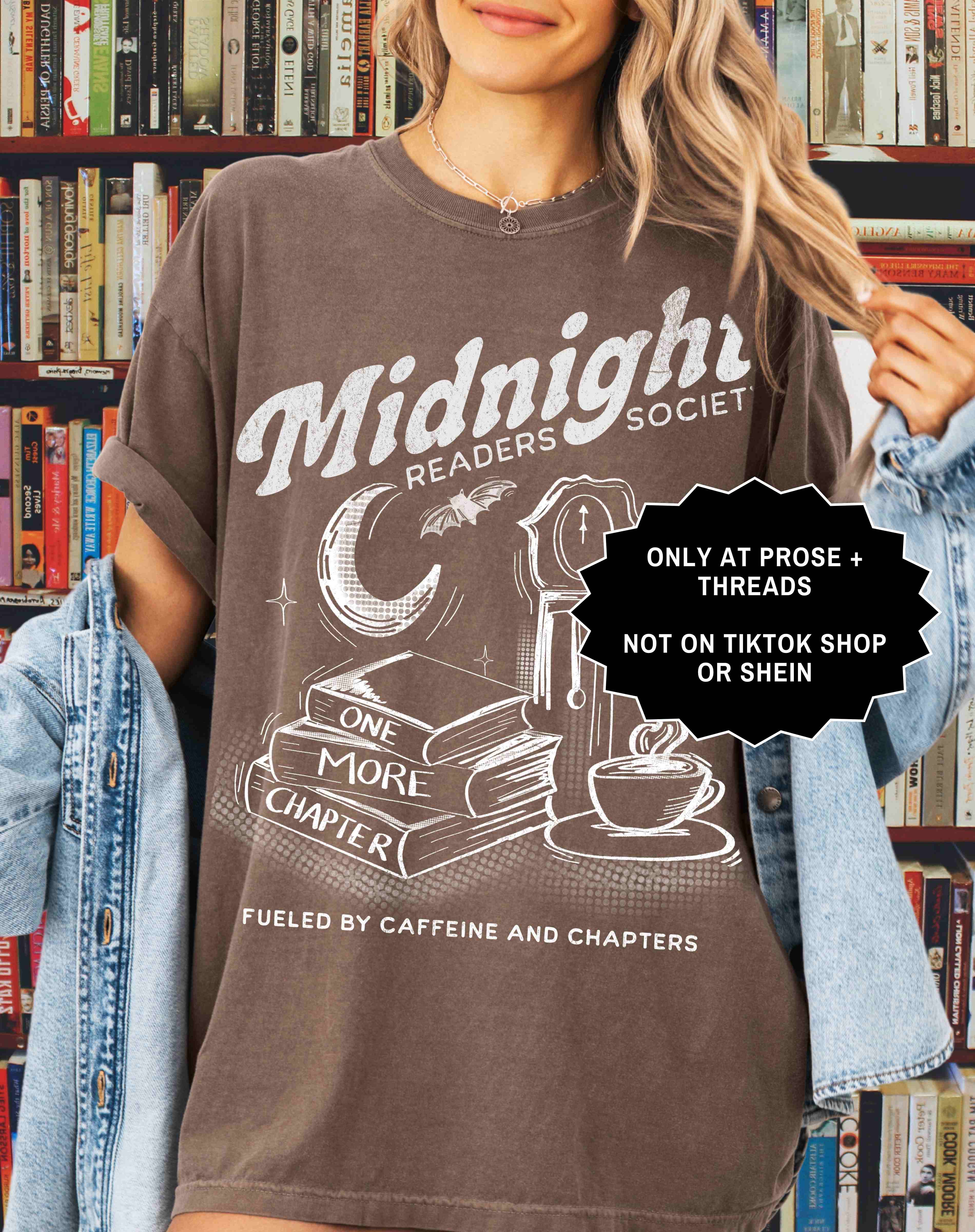 Midnight readers society tee for book lovers. A cozy “one more chapter” shirt for night readers and BookTok fans.