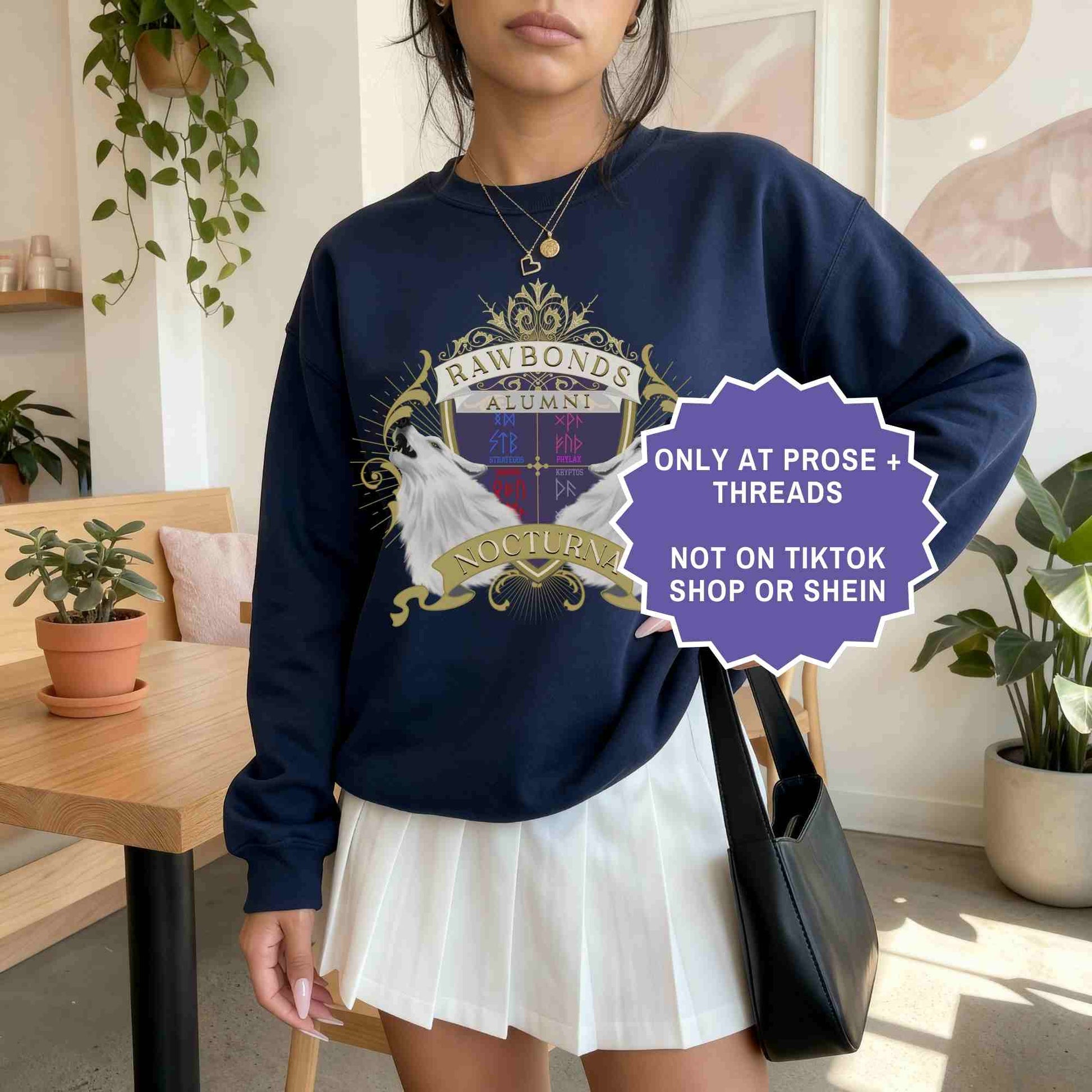 Rawbonds crest sweater inspired by Dire Bound. Minimal romantasy crewneck for BookTok readers and fantasy book lovers.