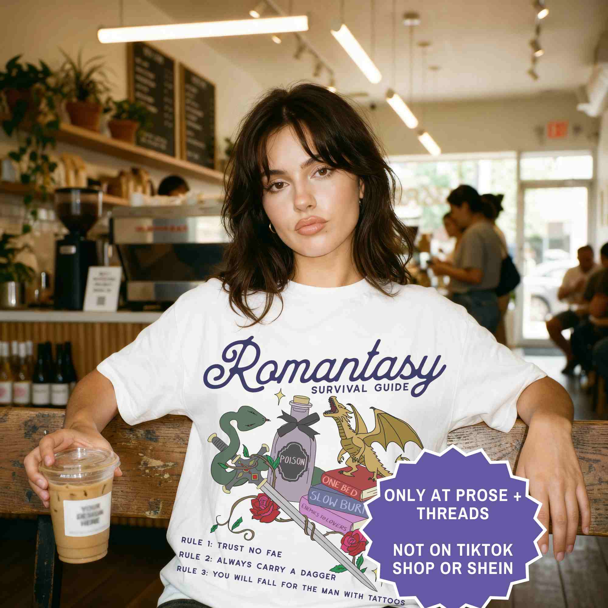 Romantasy survival guide tee for book lovers. A fun, aesthetic shirt for BookTok readers and fantasy fans.